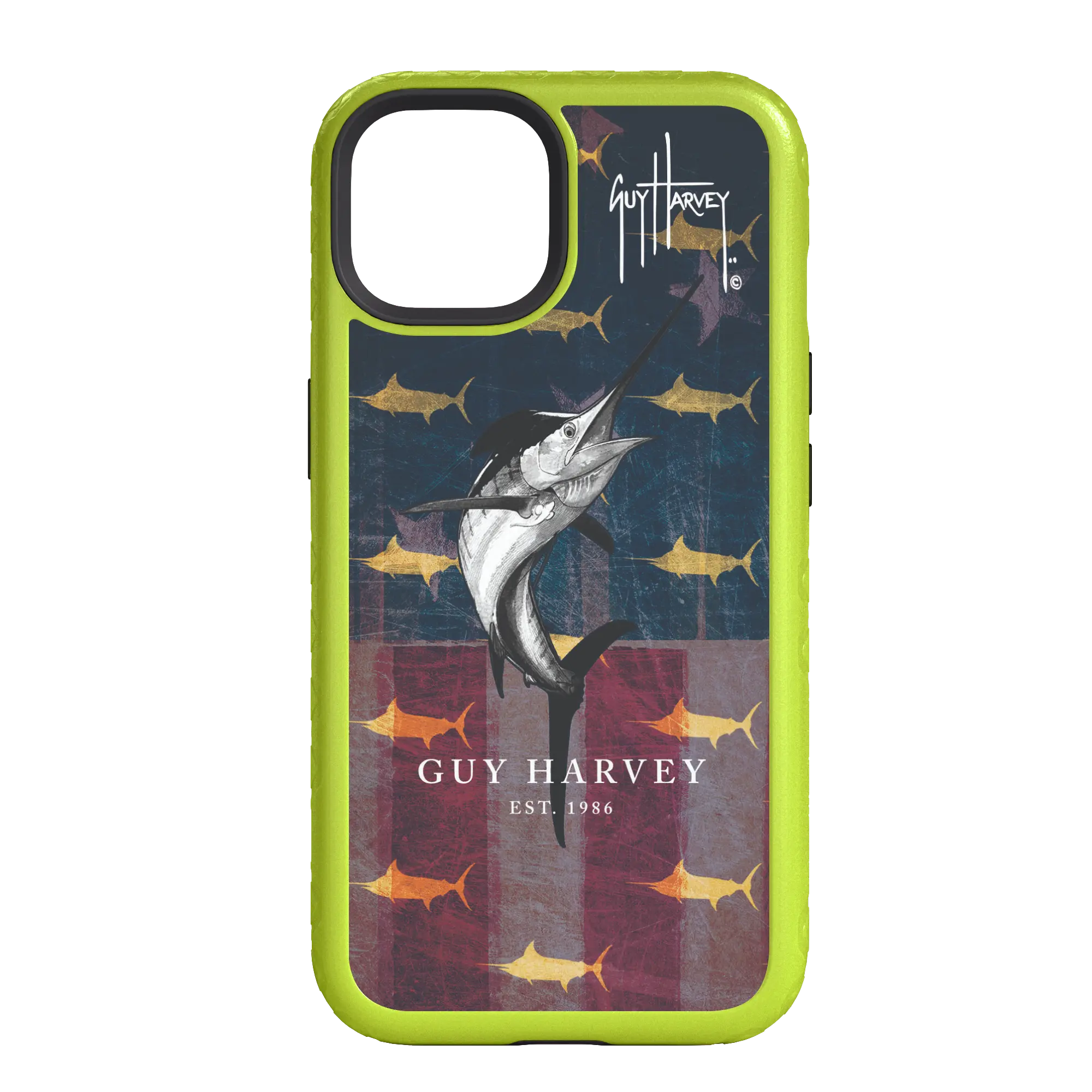 Guy Harvey Fortitude Series for Apple iPhone 14 - American Marlin - Custom Case - ElectricLime - cellhelmet