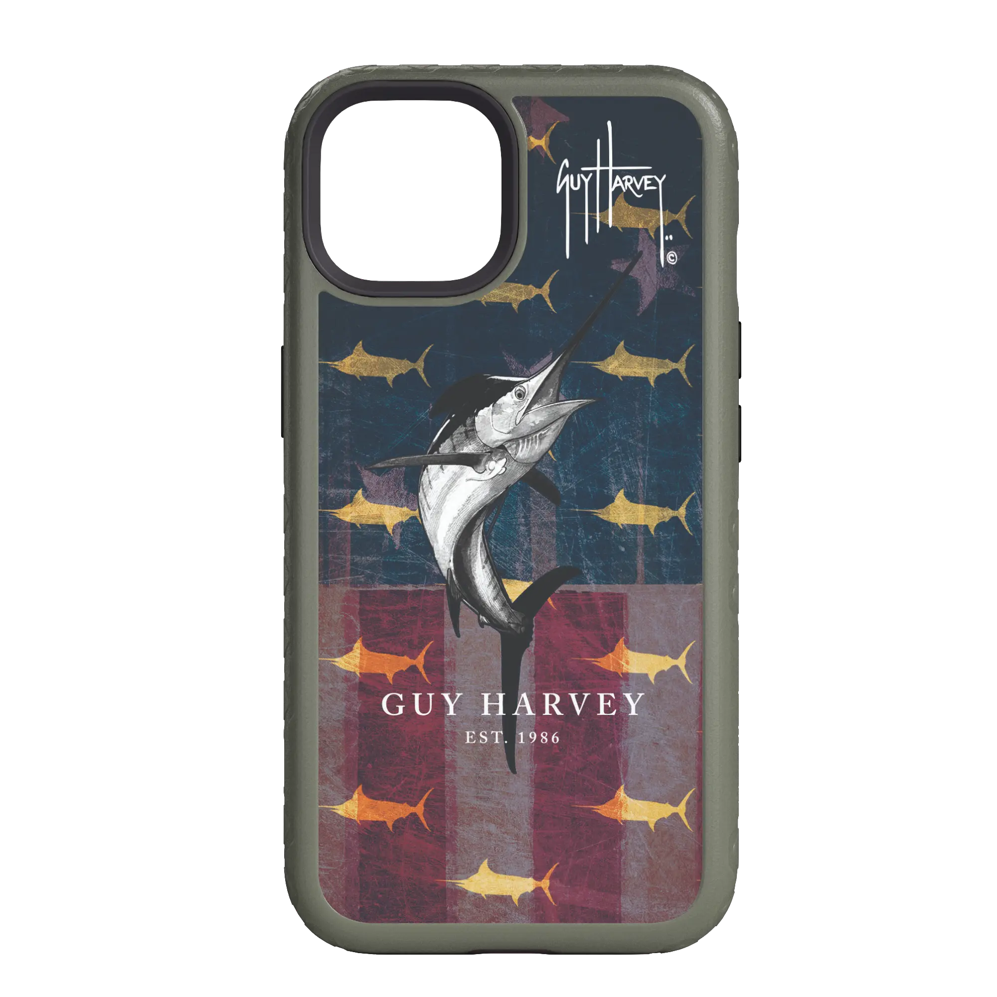 Guy Harvey Fortitude Series for Apple iPhone 14 - American Marlin - Custom Case - OliveDrabGreen - cellhelmet