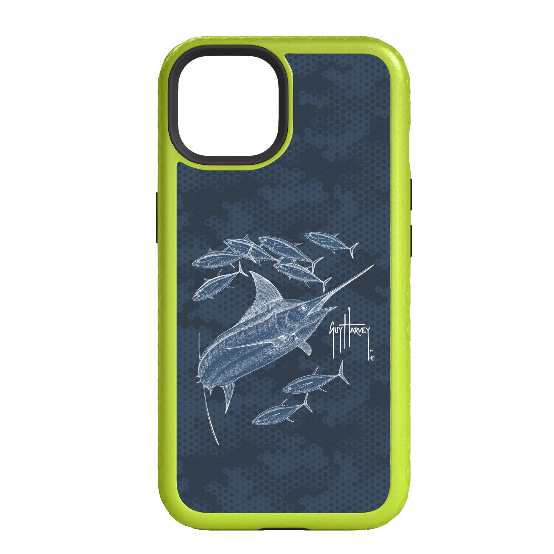 Guy Harvey Fortitude Series for Apple iPhone 14 - Blue Camo - Custom Case - ElectricLime - cellhelmet