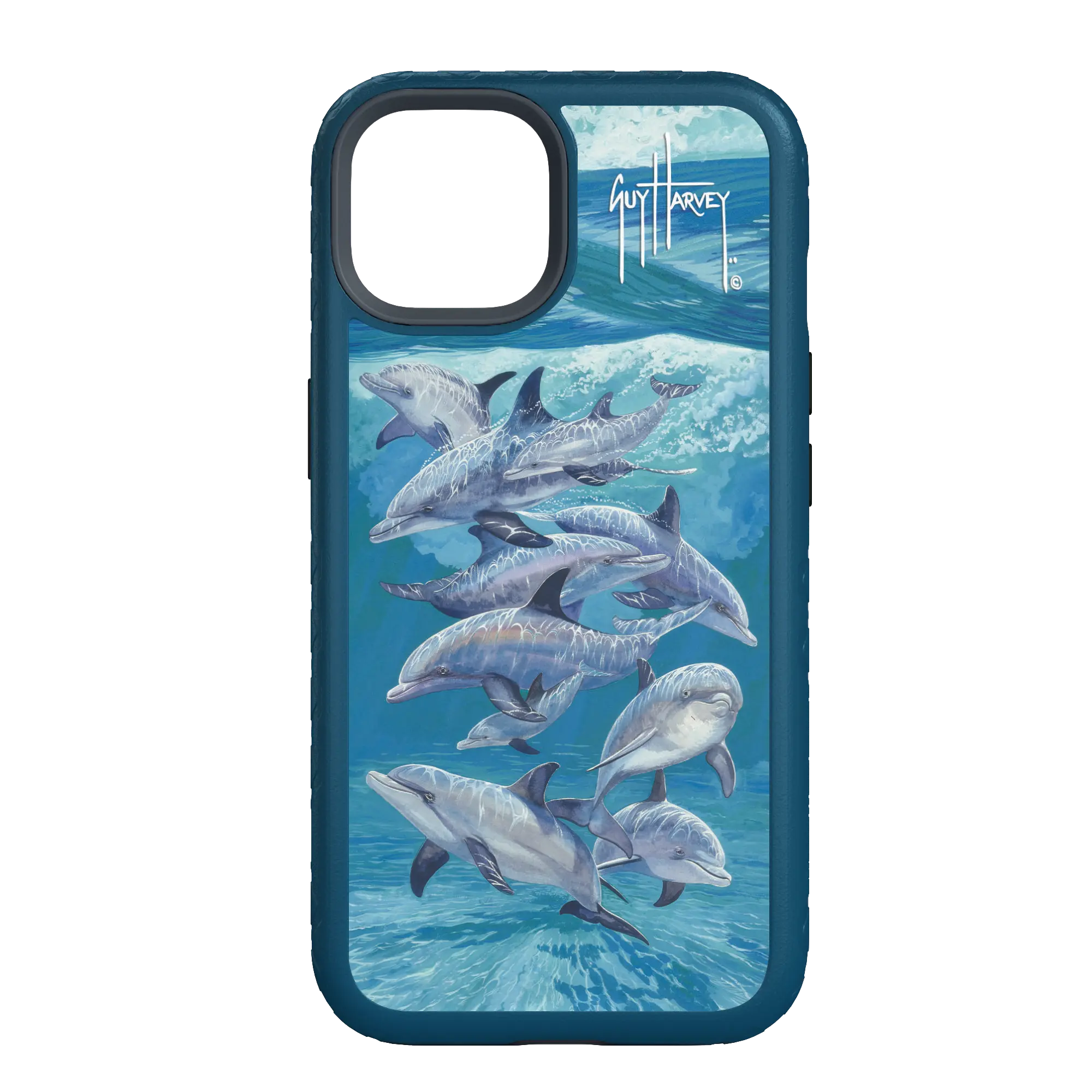 Guy Harvey Fortitude Series for Apple iPhone 14 - Bottlenose Dolphins - Custom Case - DeepSeaBlue - cellhelmet