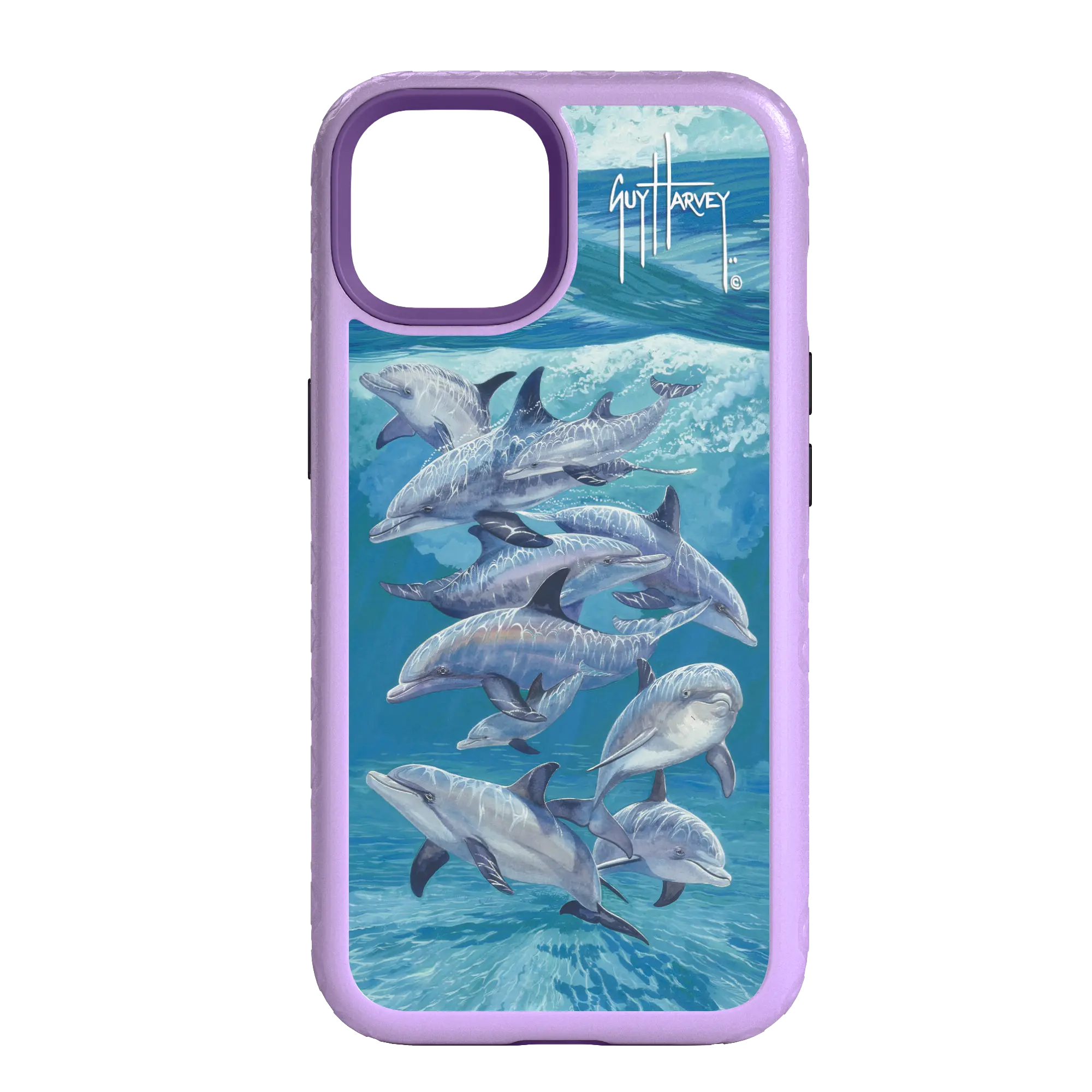 Guy Harvey Fortitude Series for Apple iPhone 14 - Bottlenose Dolphins - Custom Case - LilacBlossomPurple - cellhelmet
