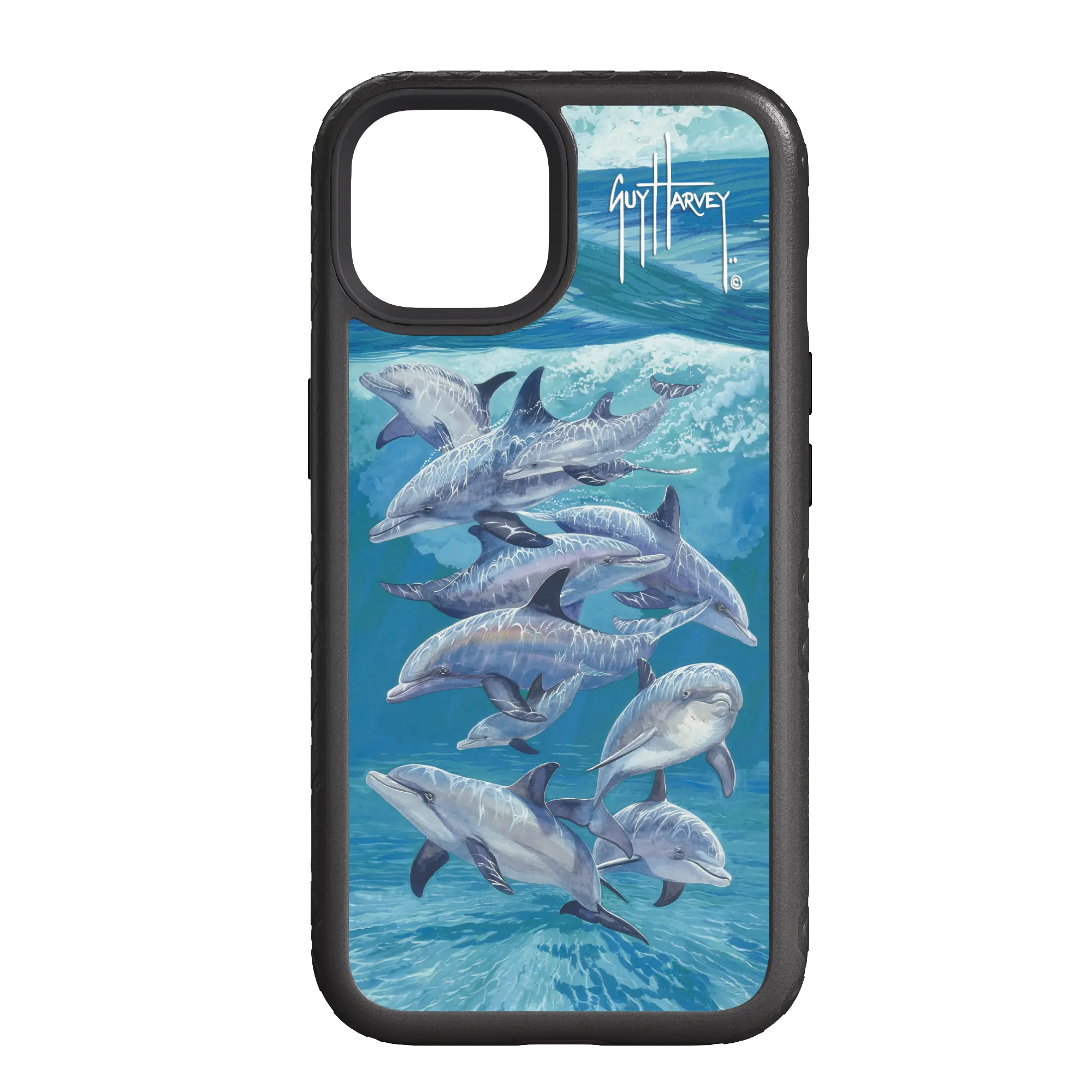 Guy Harvey Fortitude Series for Apple iPhone 14 - Bottlenose Dolphins - Custom Case - OnyxBlack - cellhelmet