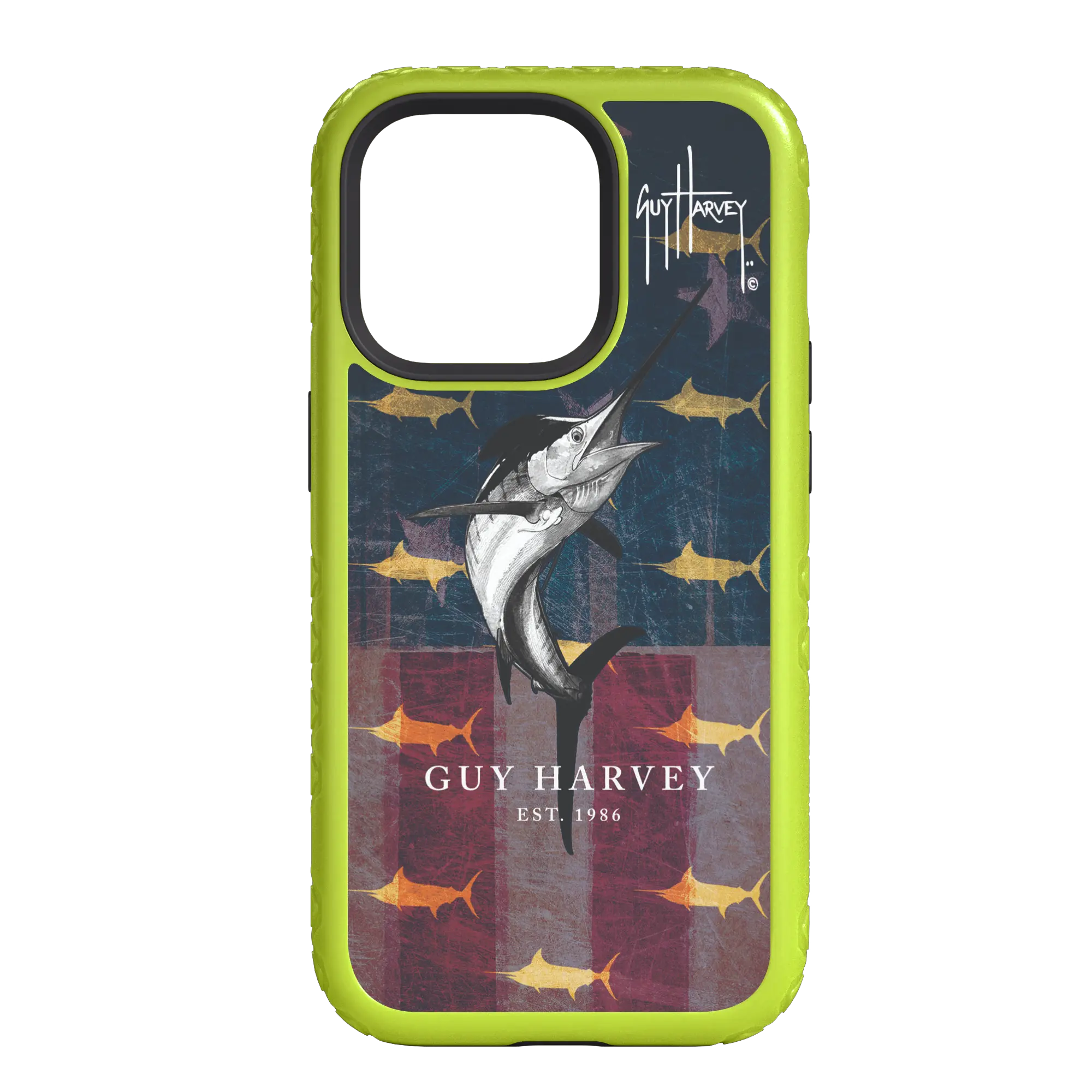 Guy Harvey Fortitude Series for Apple iPhone 14 Plus - American Marlin - Custom Case - ElectricLime - cellhelmet