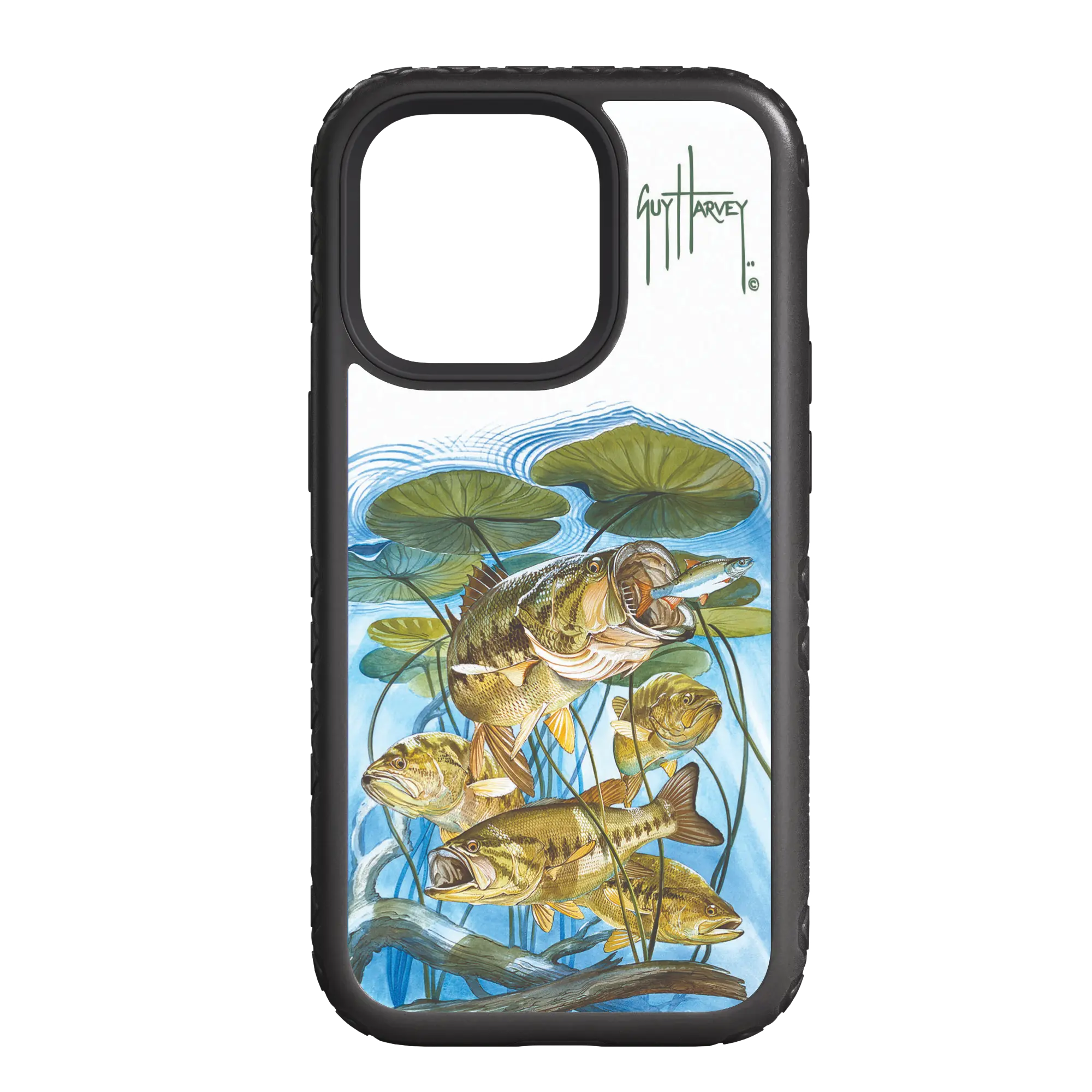 Guy Harvey Fortitude Series for Apple iPhone 14 Plus - Five Largemouth Under Lilypads - Custom Case - OnyxBlack - cellhelmet