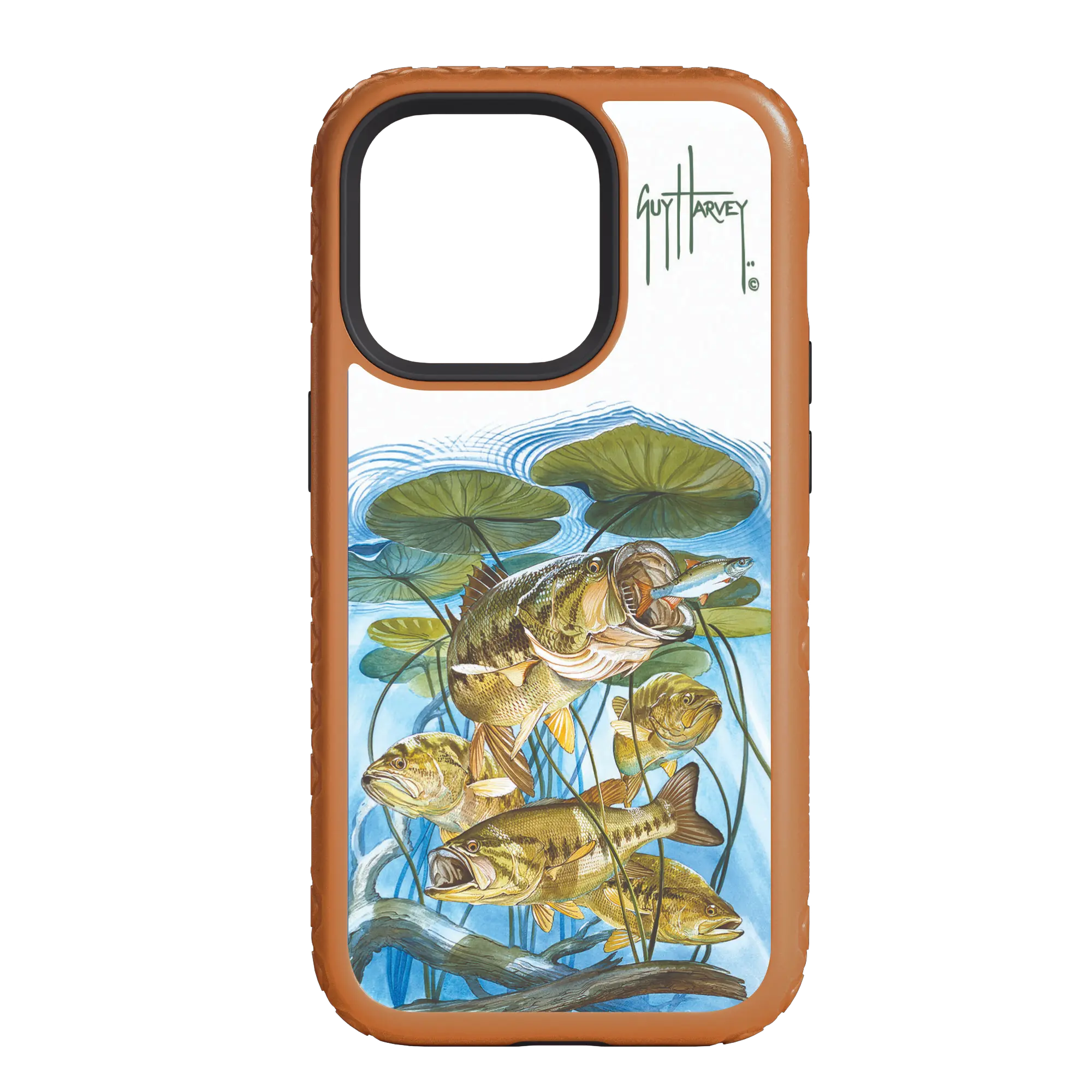 Guy Harvey Fortitude Series for Apple iPhone 14 Plus - Five Largemouth Under Lilypads - Custom Case - PumpkinSpice - cellhelmet