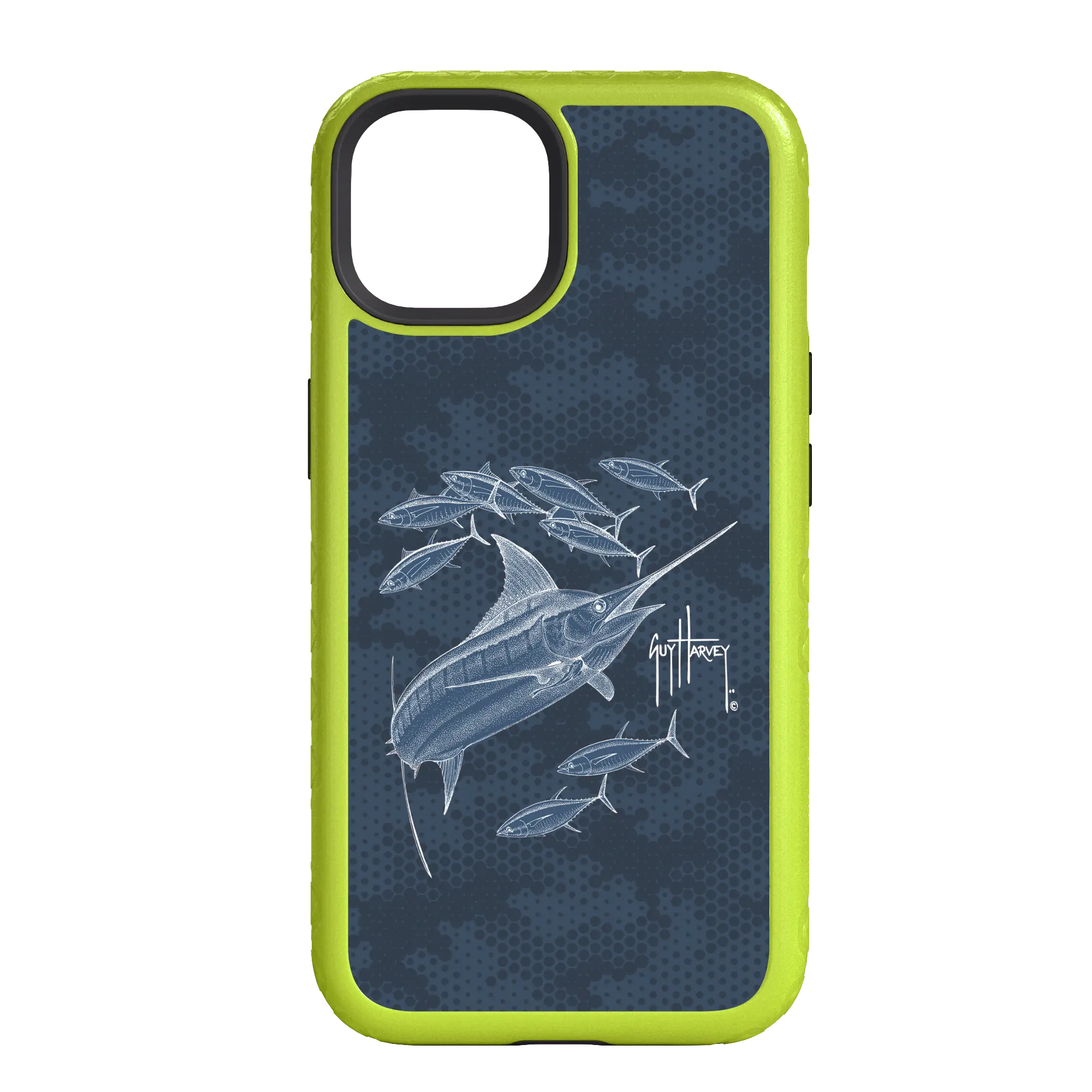 Guy Harvey Fortitude Series for Apple iPhone 14 Pro - Blue Camo - Custom Case - ElectricLime - cellhelmet