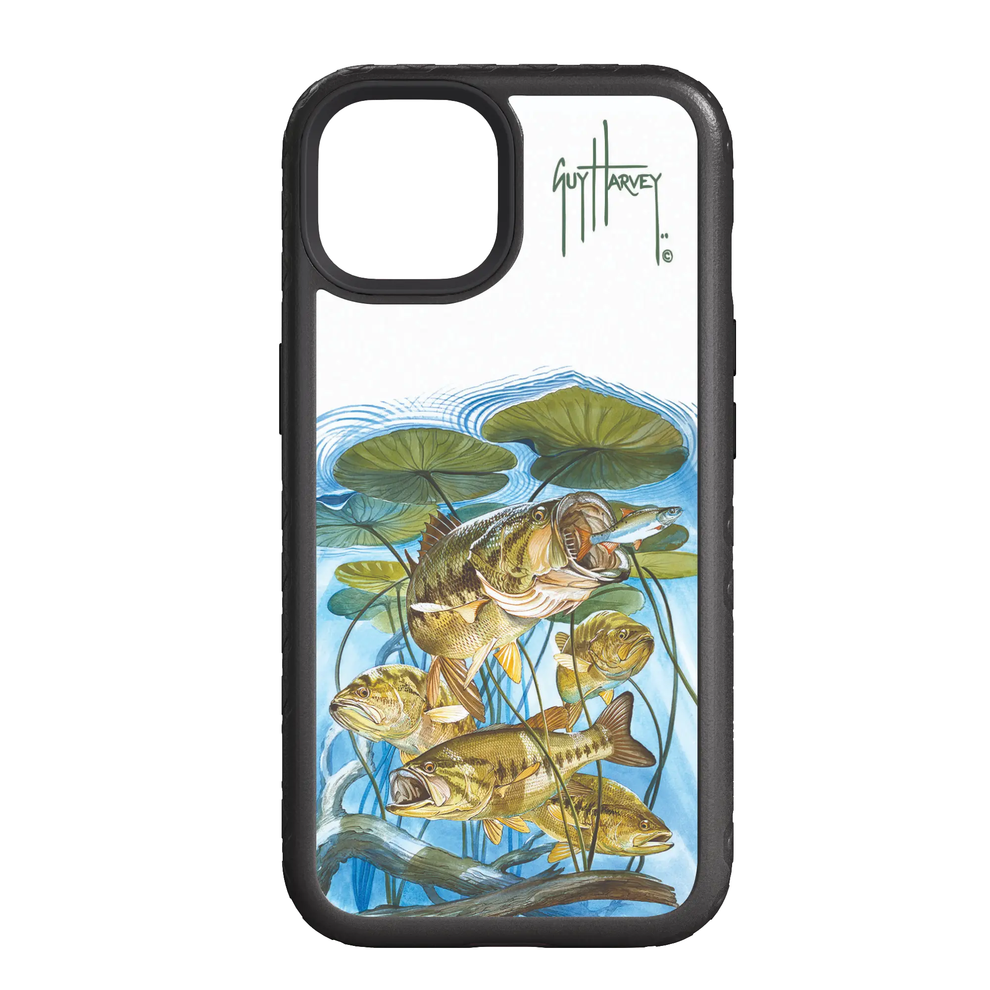 Guy Harvey Fortitude Series for Apple iPhone 14 Pro - Five Largemouth Under Lilypads - Custom Case - OnyxBlack - cellhelmet