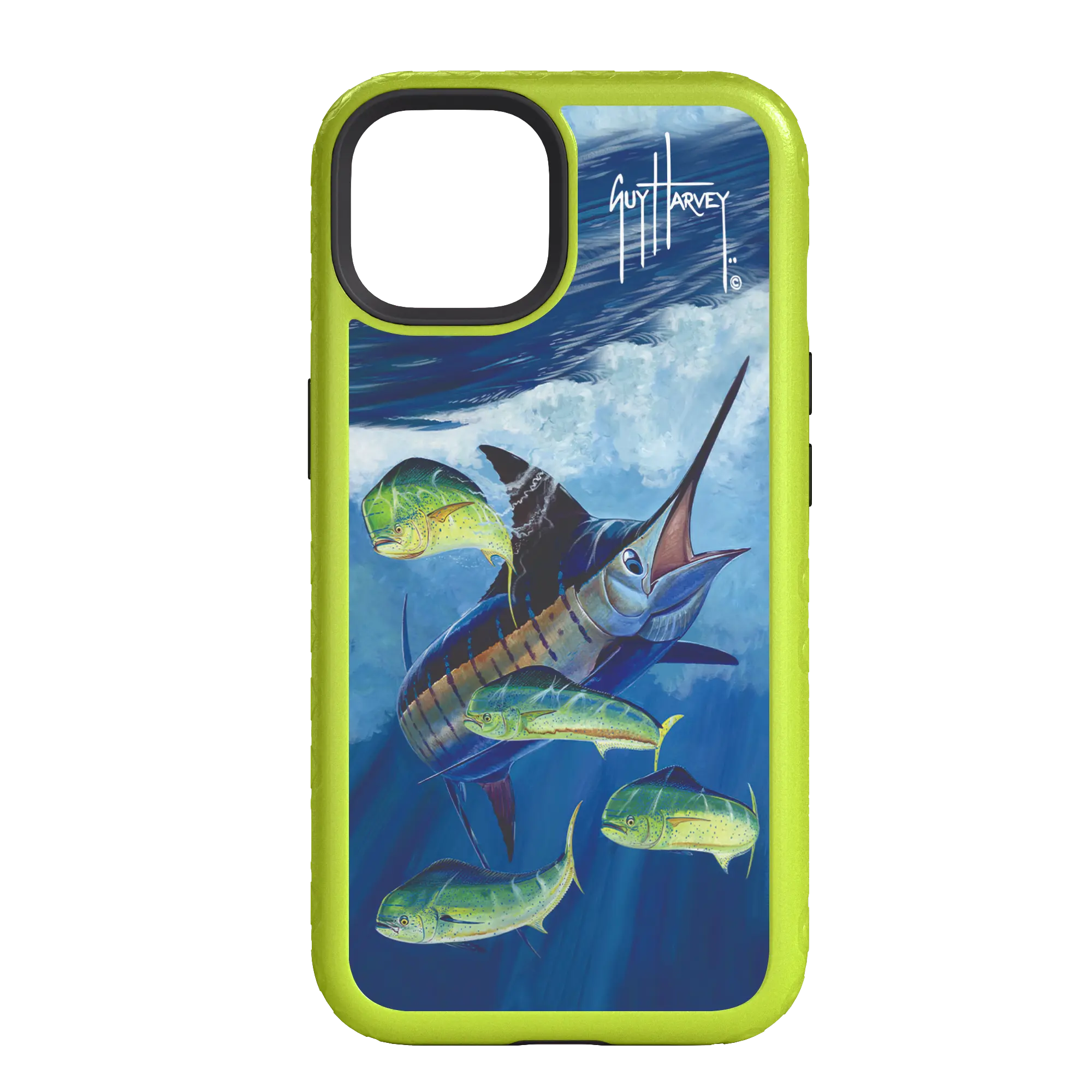 Guy Harvey Fortitude Series for Apple iPhone 14 Pro - Four Play - Custom Case - ElectricLime - cellhelmet