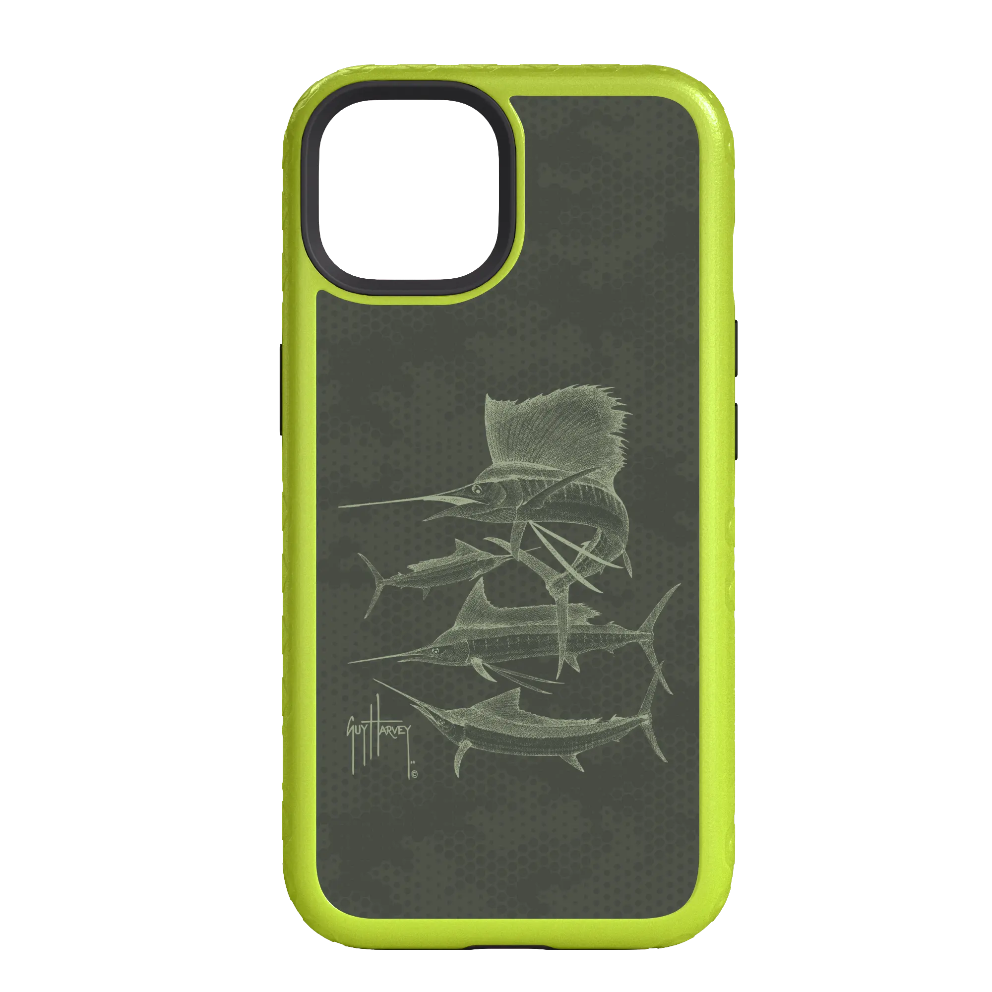 Guy Harvey Fortitude Series for Apple iPhone 14 Pro - Green Camo - Custom Case - ElectricLime - cellhelmet