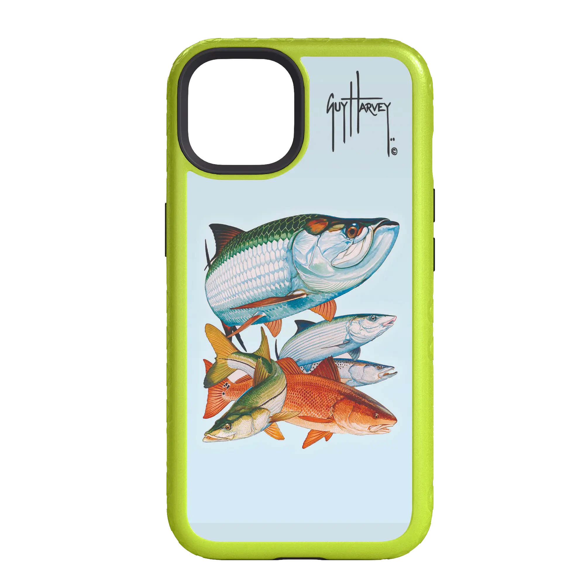 Guy Harvey Fortitude Series for Apple iPhone 14 Pro - Inshore Collage - Custom Case - ElectricLime - cellhelmet