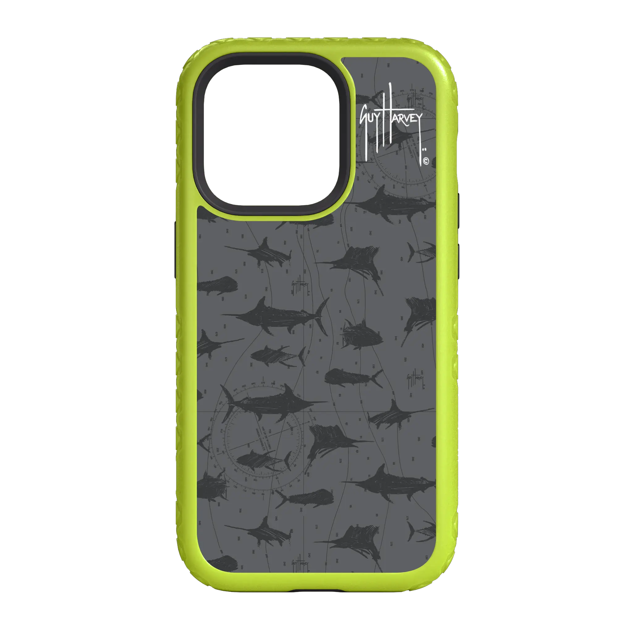 Guy Harvey Fortitude Series for Apple iPhone 14 Pro Max - Black Scribbler - Custom Case - ElectricLime - cellhelmet