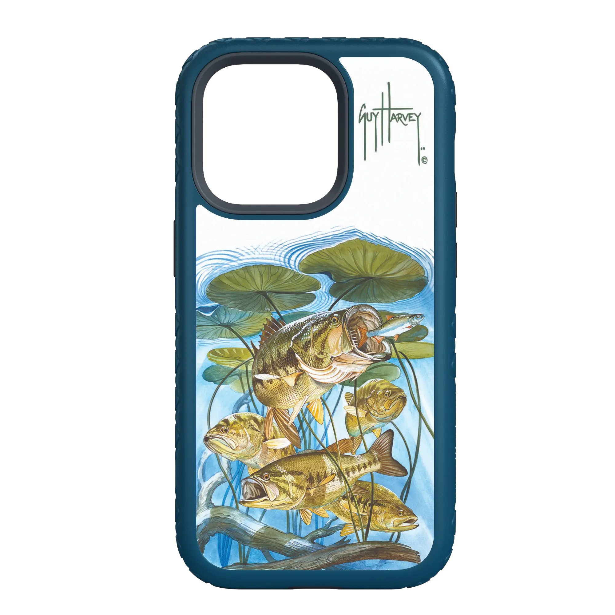 Guy Harvey Fortitude Series for Apple iPhone 14 Pro Max - Five Largemouth Under Lilypads - Custom Case - DeepSeaBlue - cellhelmet