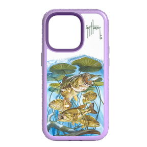 Guy Harvey Fortitude Series for Apple iPhone 14 Pro Max - Five Largemouth Under Lilypads - Custom Case - LilacBlossomPurple - cellhelmet