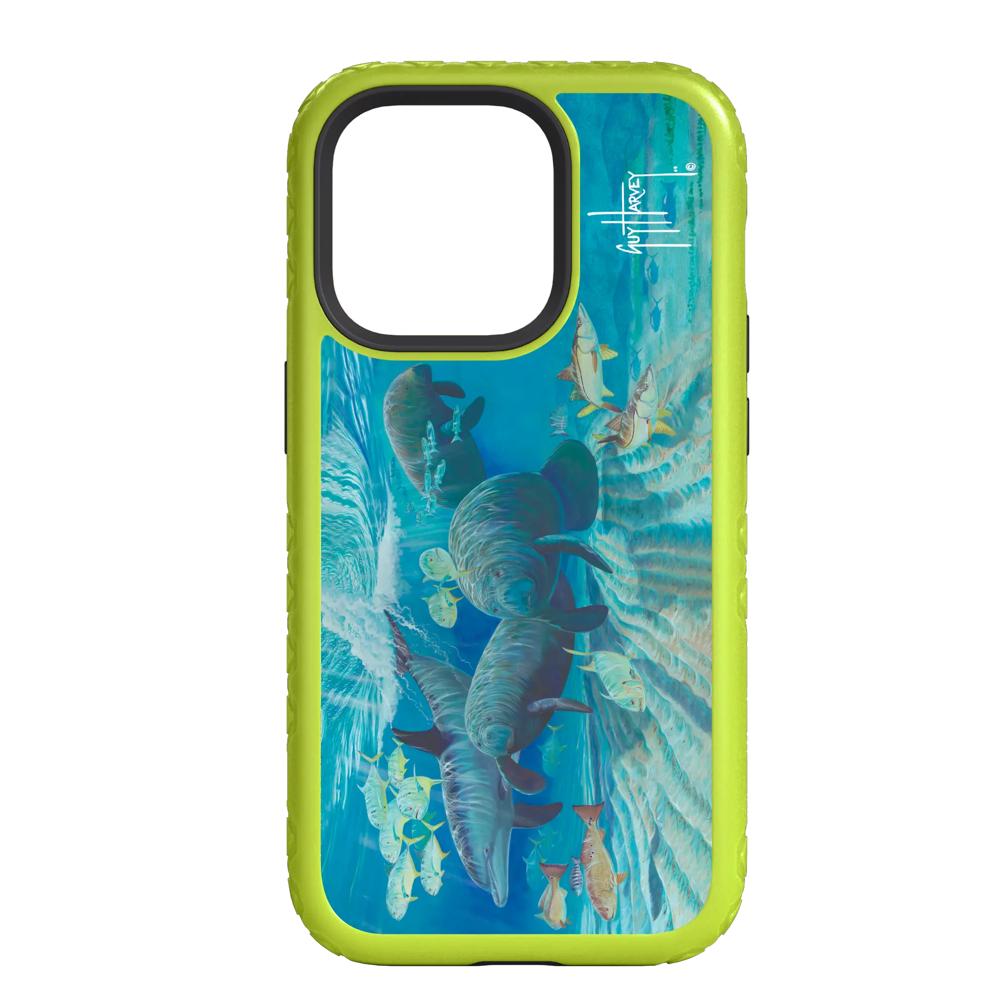 Guy Harvey Fortitude Series for Apple iPhone 14 Pro Max - Manatee Pass - Custom Case - ElectricLime - cellhelmet