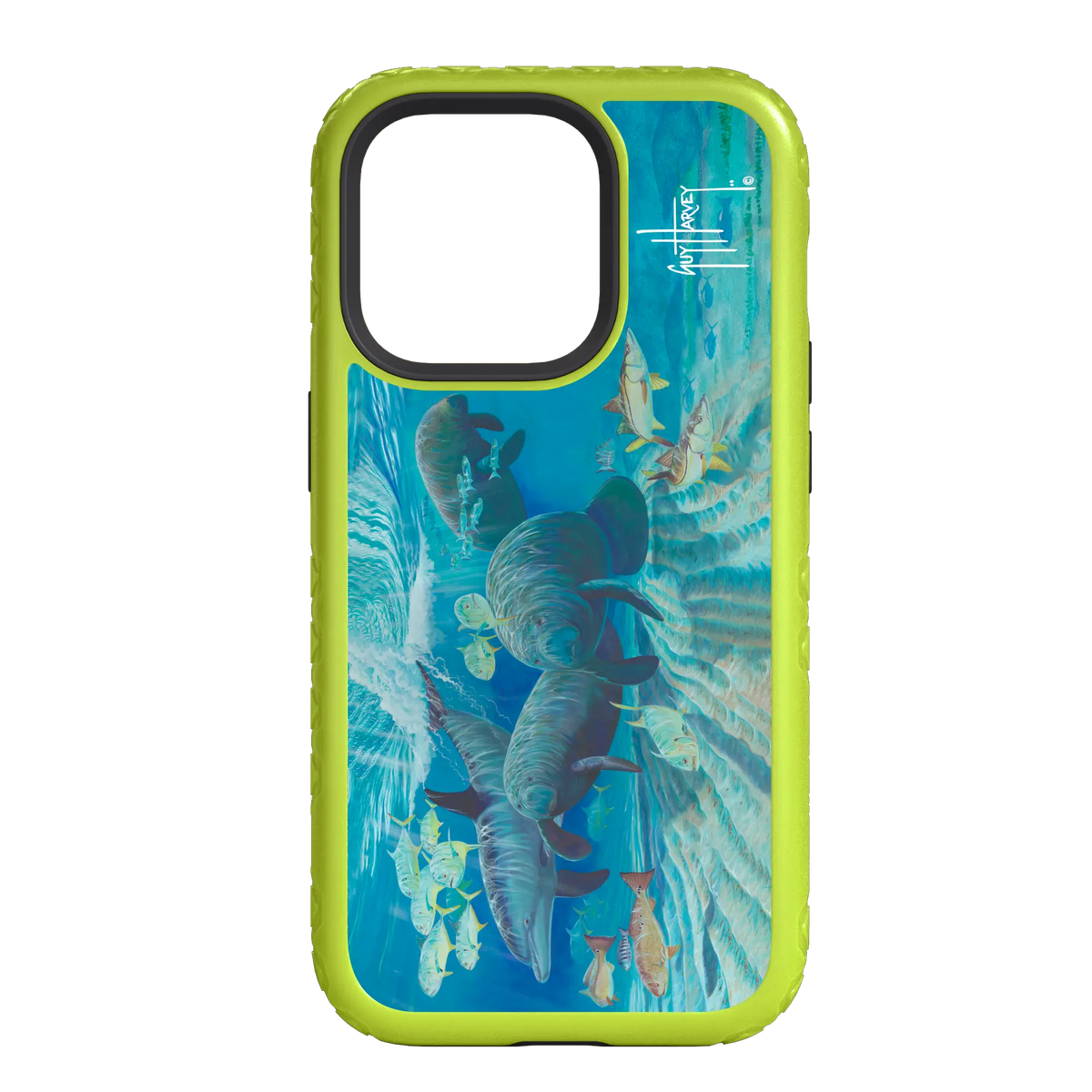 Guy Harvey Fortitude Series for Apple iPhone 14 Pro Max - Manatee Pass - Custom Case - ElectricLime - cellhelmet