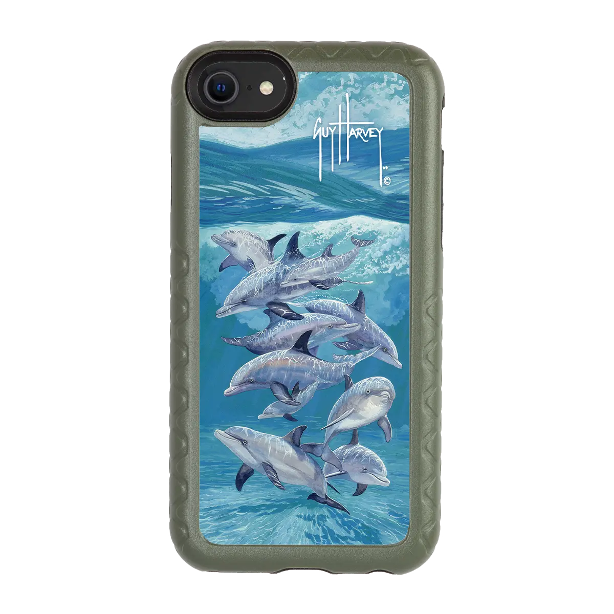 Guy Harvey Fortitude Series for Apple iPhone SE (2020) /6/7/8 - Bottlenose Dolphins - Custom Case - OliveDrabGreen - cellhelmet