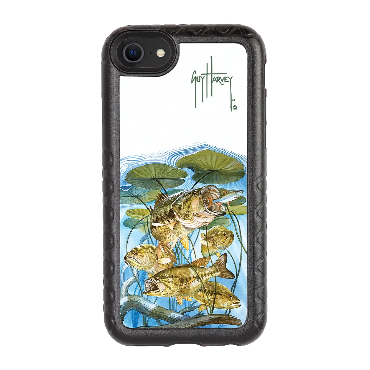 Guy Harvey Fortitude Series for Apple iPhone SE (2020) /6/7/8 - Five Largemouth Under Lilypads - Custom Case - OnyxBlack - cellhelmet