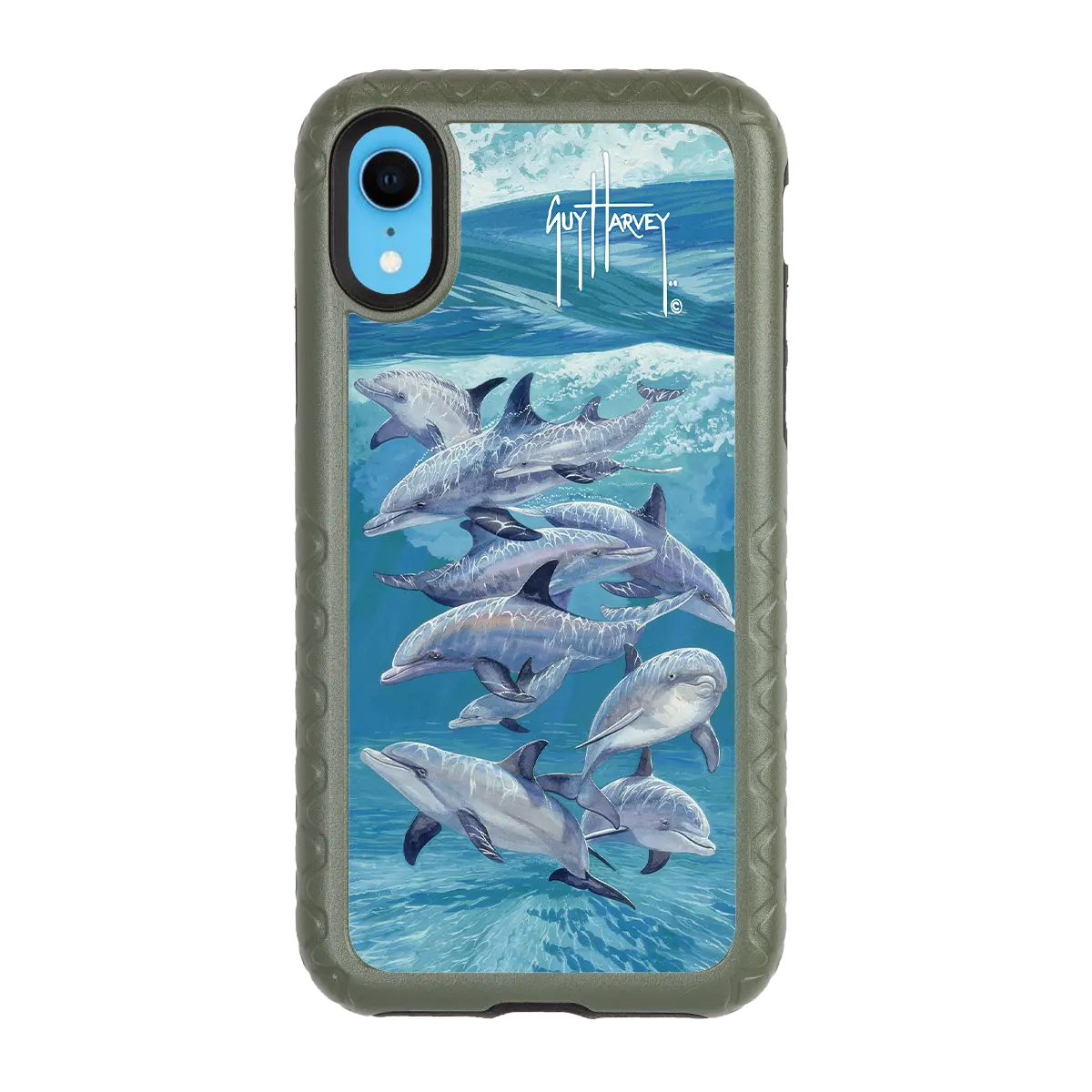 Guy Harvey Fortitude Series for Apple iPhone XR - Bottlenose Dolphins - Custom Case - OliveDrabGreen - cellhelmet