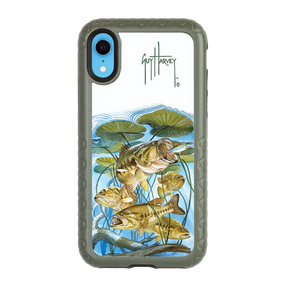 Guy Harvey Fortitude Series for Apple iPhone XR - Five Largemouth Under Lilypads - Custom Case - OliveDrabGreen - cellhelmet