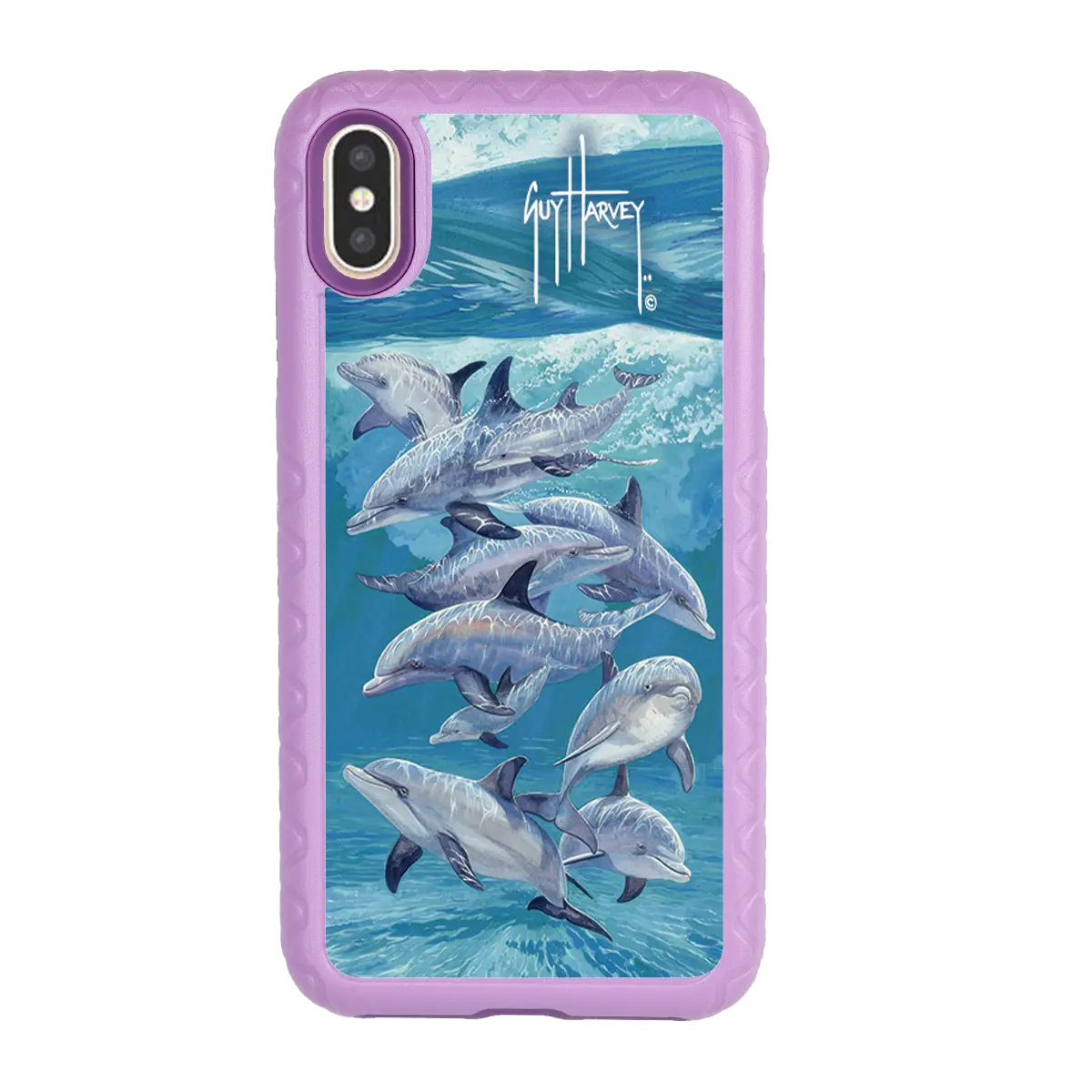 Guy Harvey Fortitude Series for Apple iPhone XS Max - Bottlenose Dolphins - Custom Case - LilacBlossom - cellhelmet