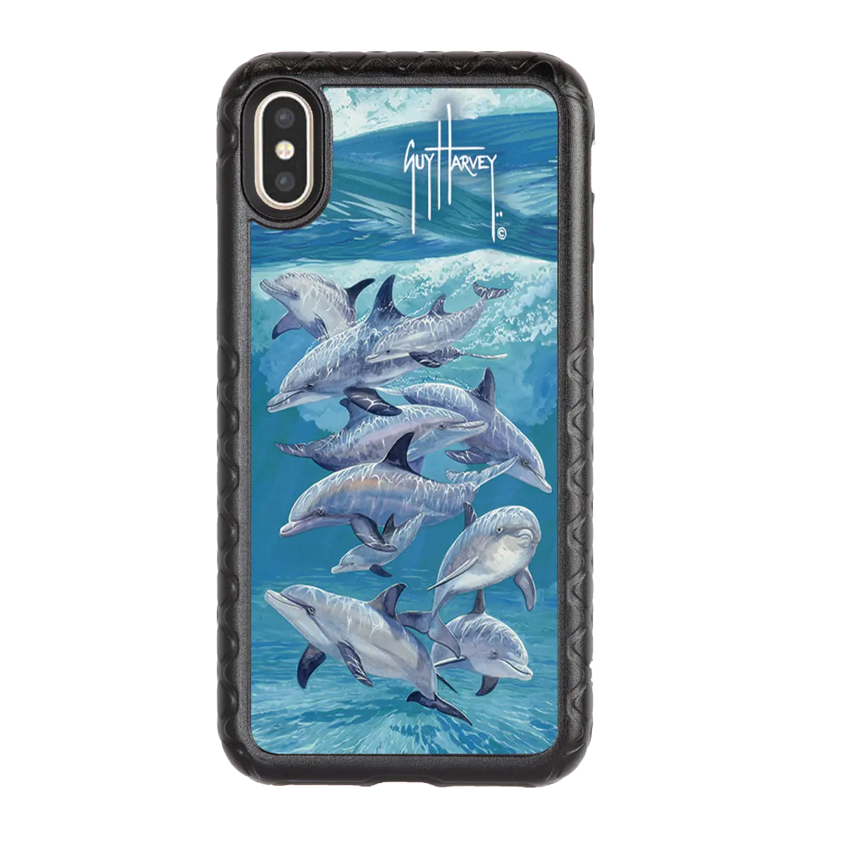 Guy Harvey Fortitude Series for Apple iPhone XS/X - Bottlenose Dolphins - Custom Case - OnyxBlack - cellhelmet