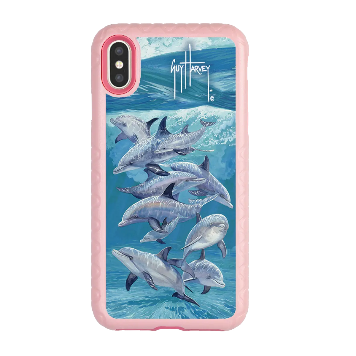 Guy Harvey Fortitude Series for Apple iPhone XS/X - Bottlenose Dolphins - Custom Case - PinkMagnolia - cellhelmet