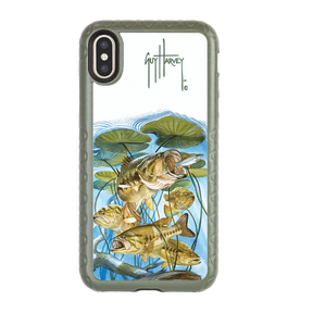 Guy Harvey Fortitude Series for Apple iPhone XS/X - Five Largemouth Under Lilypads - Custom Case - OliveDrabGreen - cellhelmet