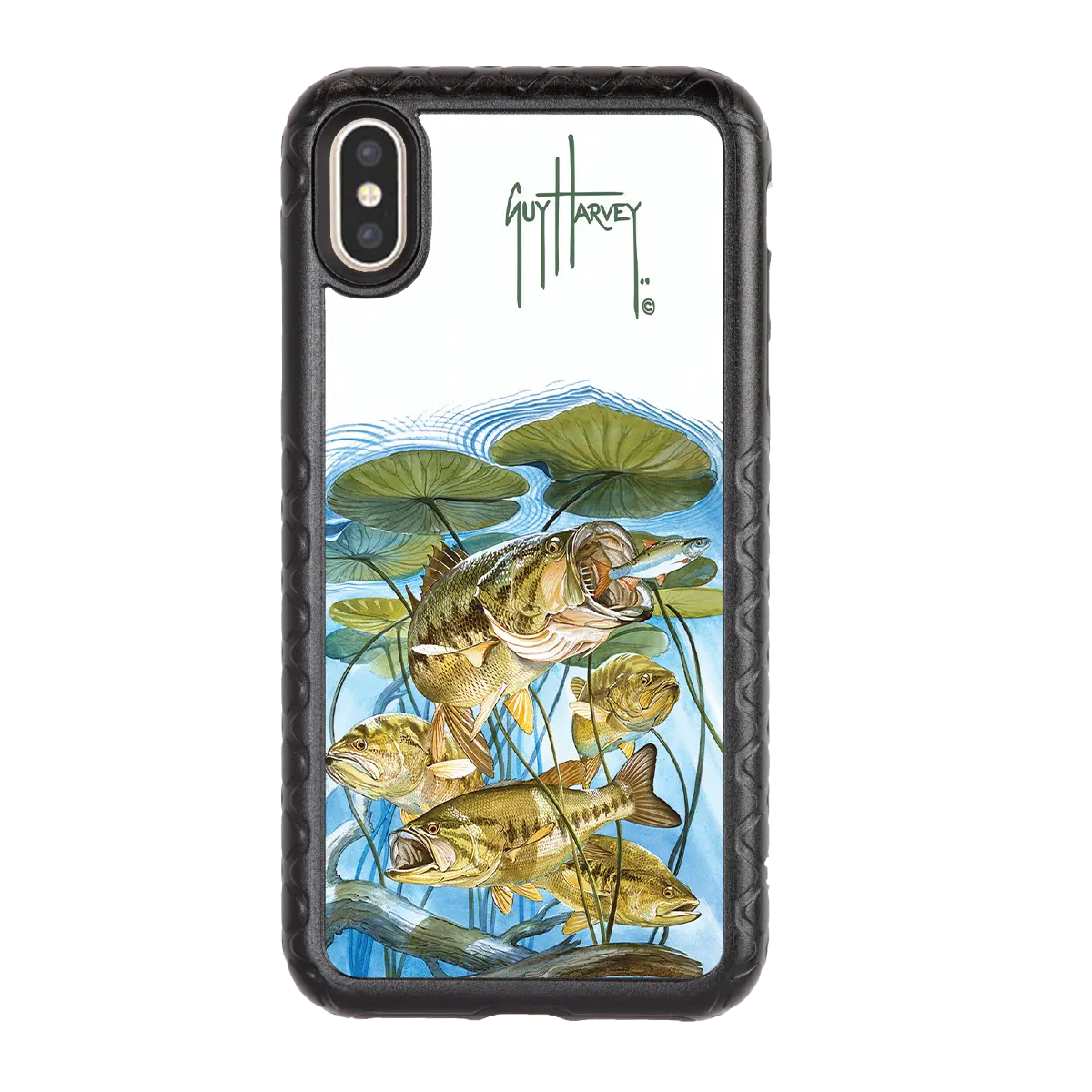 Guy Harvey Fortitude Series for Apple iPhone XS/X - Five Largemouth Under Lilypads - Custom Case - OnyxBlack - cellhelmet