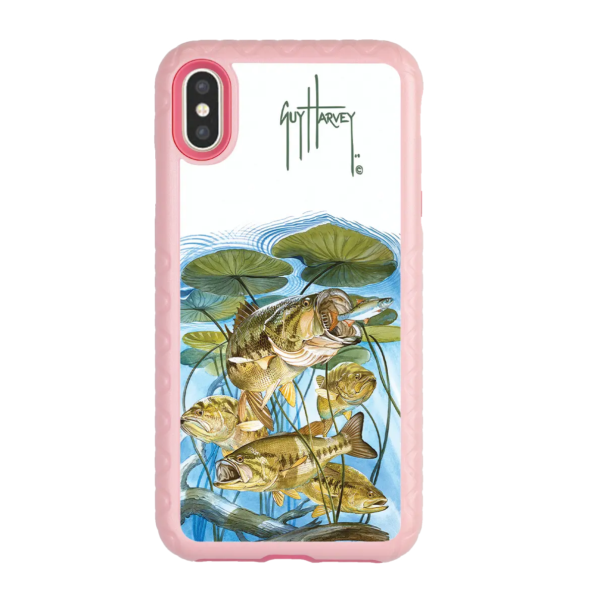 Guy Harvey Fortitude Series for Apple iPhone XS/X - Five Largemouth Under Lilypads - Custom Case - PinkMagnolia - cellhelmet