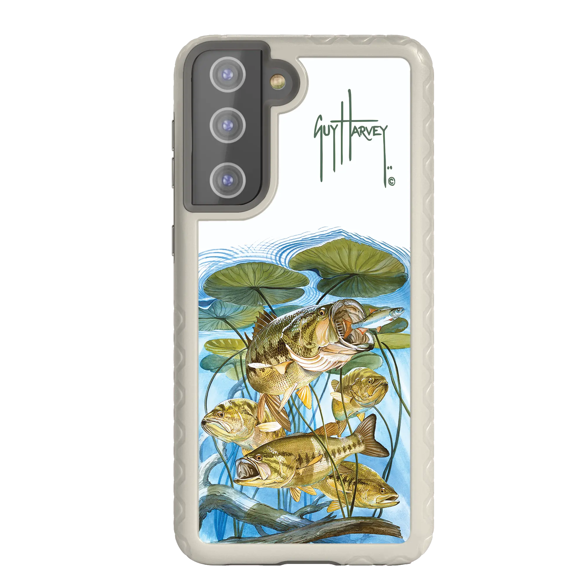 Guy Harvey Fortitude Series for Samsung Galaxy S21 - Five Largemouth Under Lilypads - Custom Case - Gray - cellhelmet