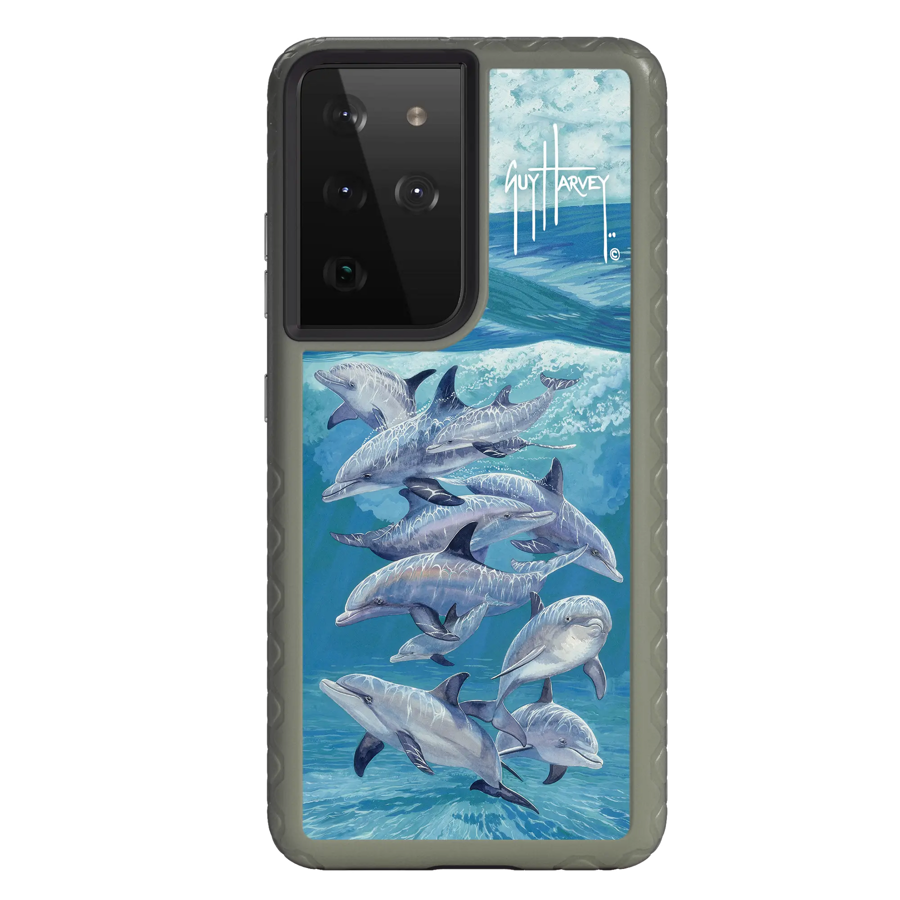 Guy Harvey Fortitude Series for Samsung Galaxy S21 Ultra - Bottlenose Dolphins - Custom Case - OliveDrabGreen - cellhelmet