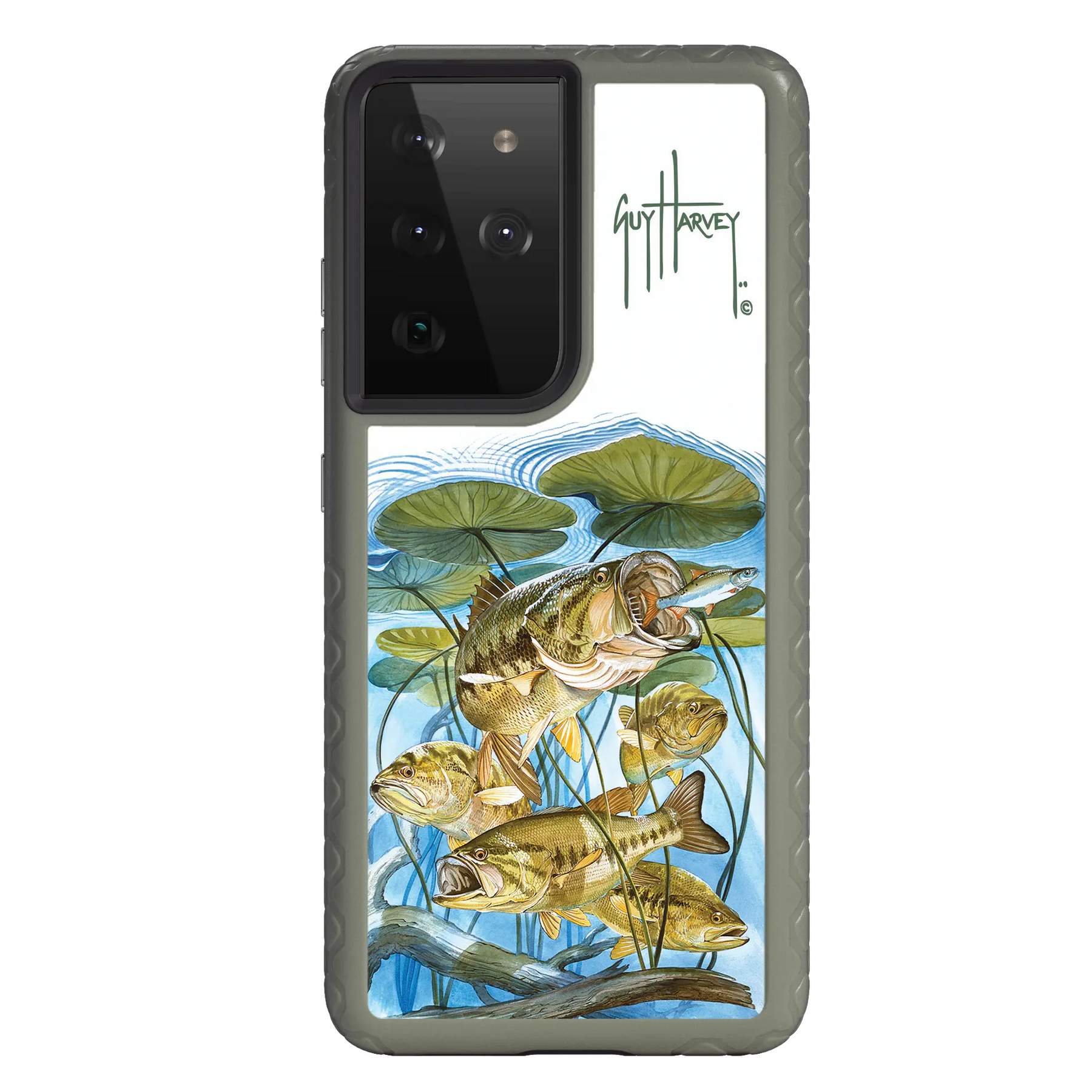 Guy Harvey Fortitude Series for Samsung Galaxy S21 Ultra - Five Largemouth Under Lilypads - Custom Case - OliveDrabGreen - cellhelmet
