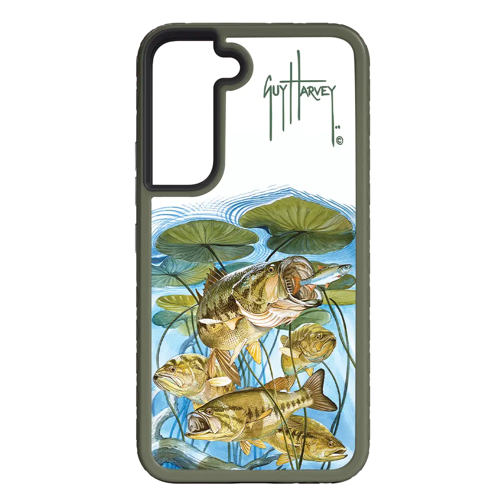 Guy Harvey Fortitude Series for Samsung Galaxy S22 Plus - Five Largemouth Under Lilypads - Custom Case - OliveDrabGreen - cellhelmet