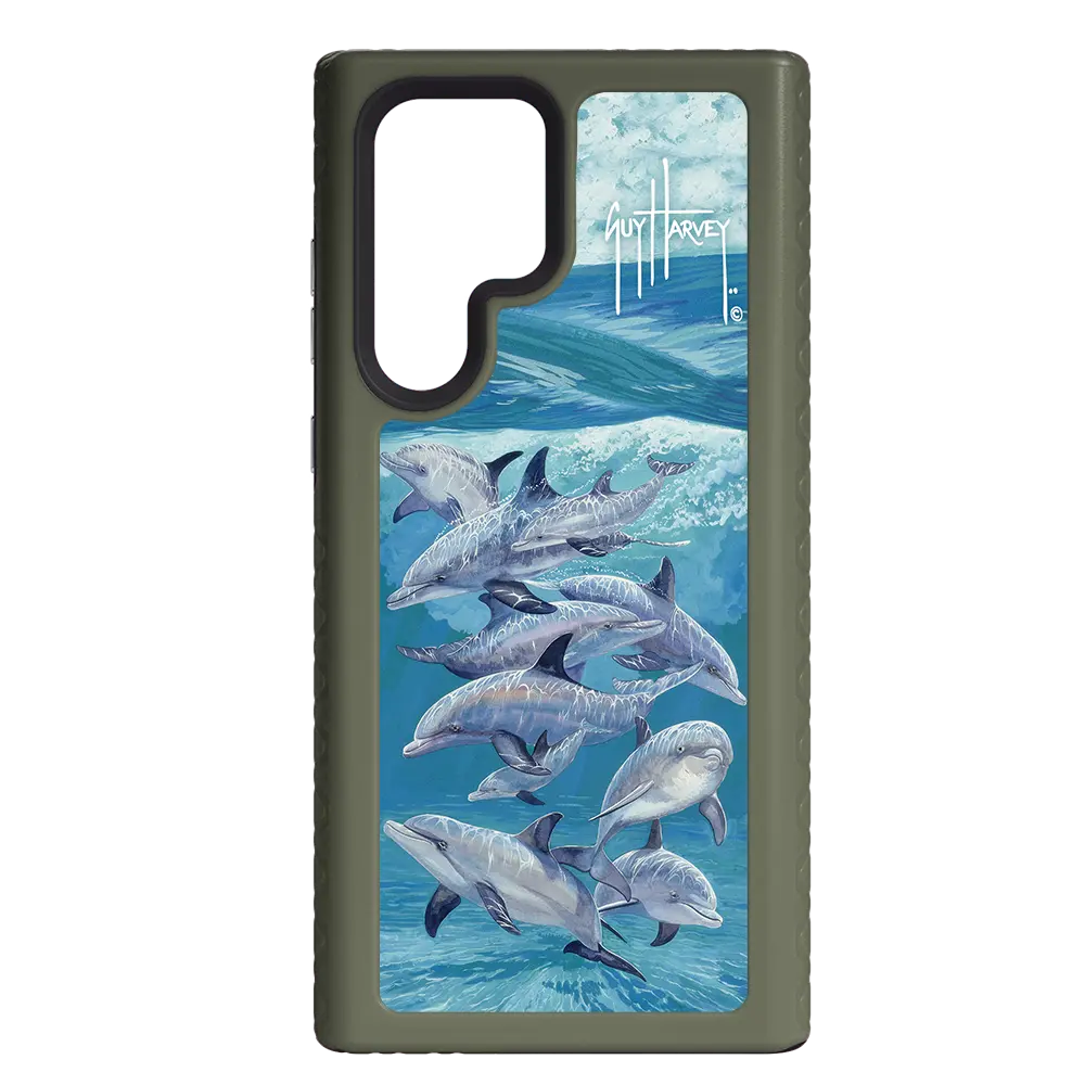 Guy Harvey Fortitude Series for Samsung Galaxy S22 Ultra - Bottlenose Dolphins - Custom Case - OliveDrabGreen - cellhelmet