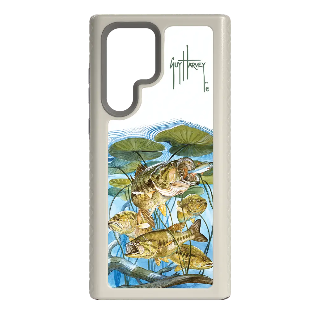 Guy Harvey Fortitude Series for Samsung Galaxy S22 Ultra - Five Largemouth Under Lilypads - Custom Case - Gray - cellhelmet