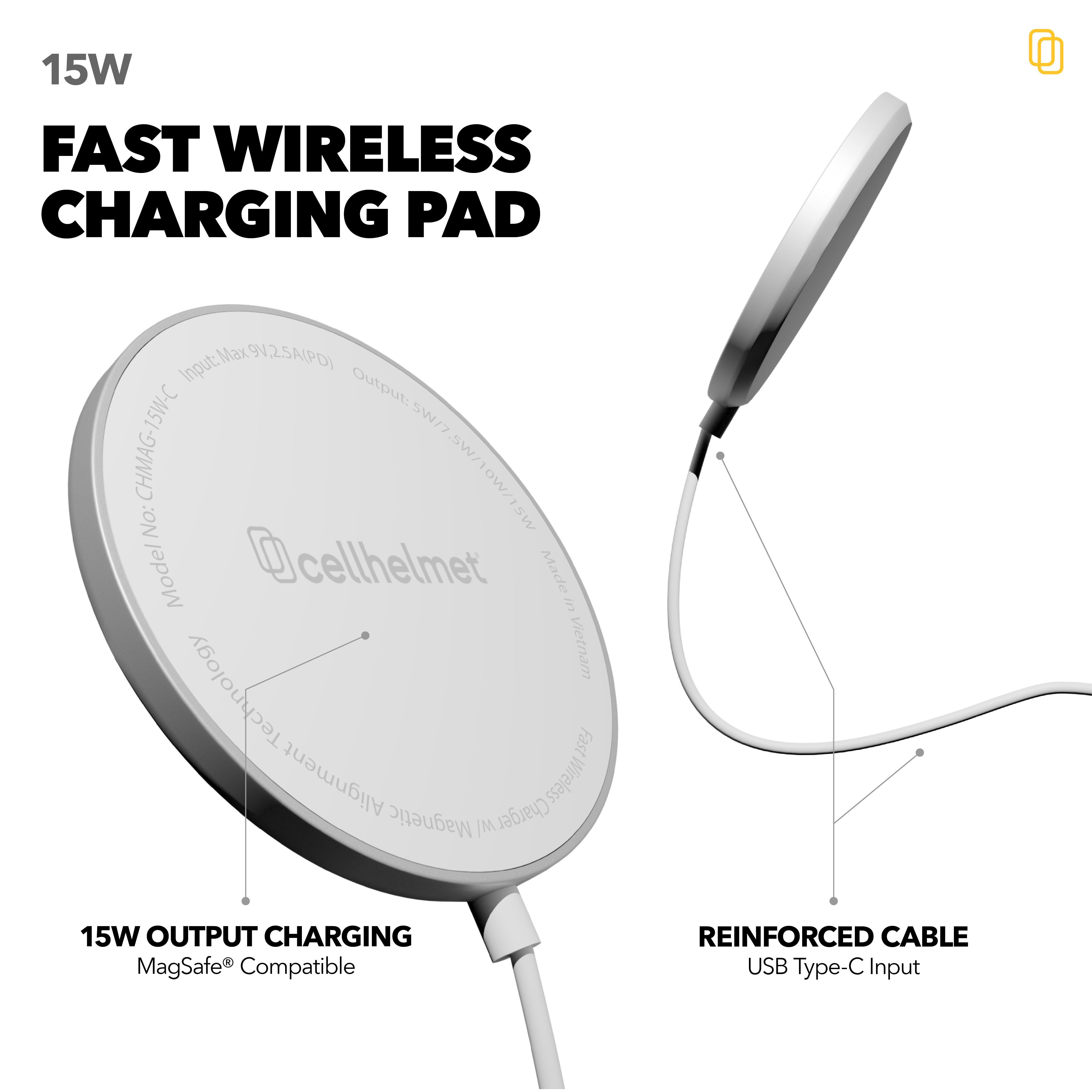 Fast Wireless Charging Pad w/ Magnetic Alignment Technology - Aluminum w/ Glass Surface (15W)