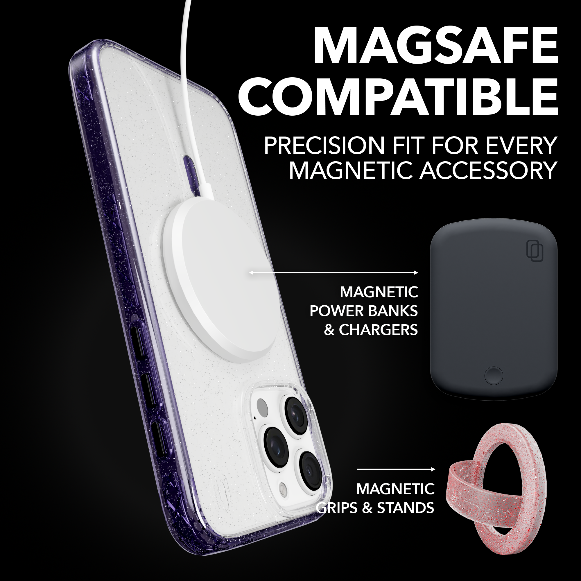 MagSafe® Glitter Case for Apple iPhone 16 Pro Max | Lilac Purple Sparkle | Magnitude Series