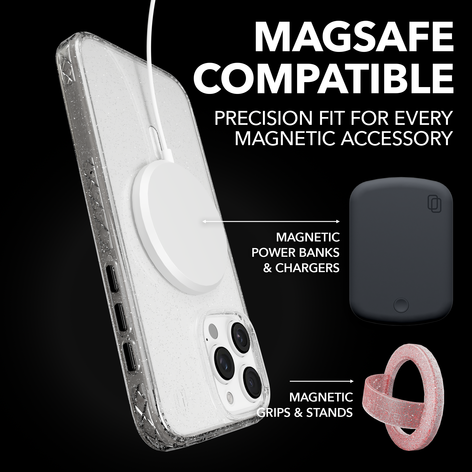 MagSafe® Glitter Case for Apple iPhone 16 Pro | Crystal Clear Sparkle | Magnitude Series