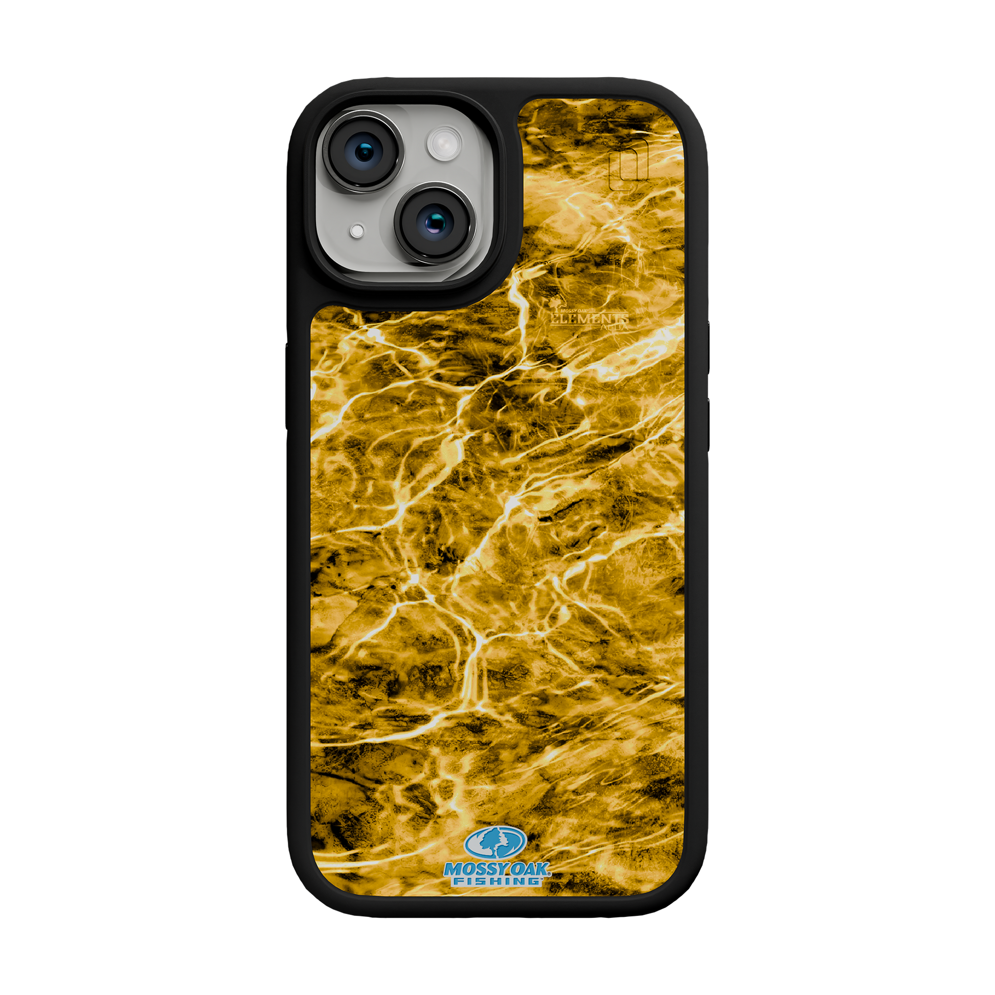 Shock-Absorbent MagSafe® Case for Apple iPhone 15 | Mossy Oak Agua Yellowfin Camo Onyx Black