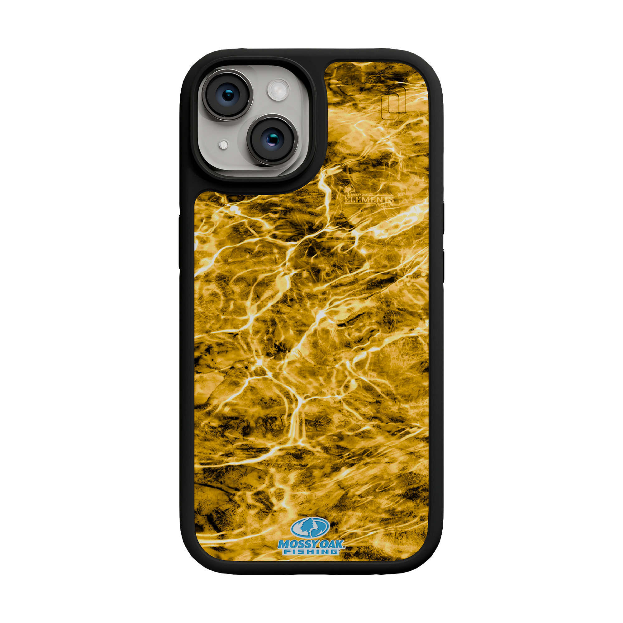 Shock-Absorbent MagSafe® Case for Apple iPhone 15 | Mossy Oak Agua Yellowfin Camo Onyx Black