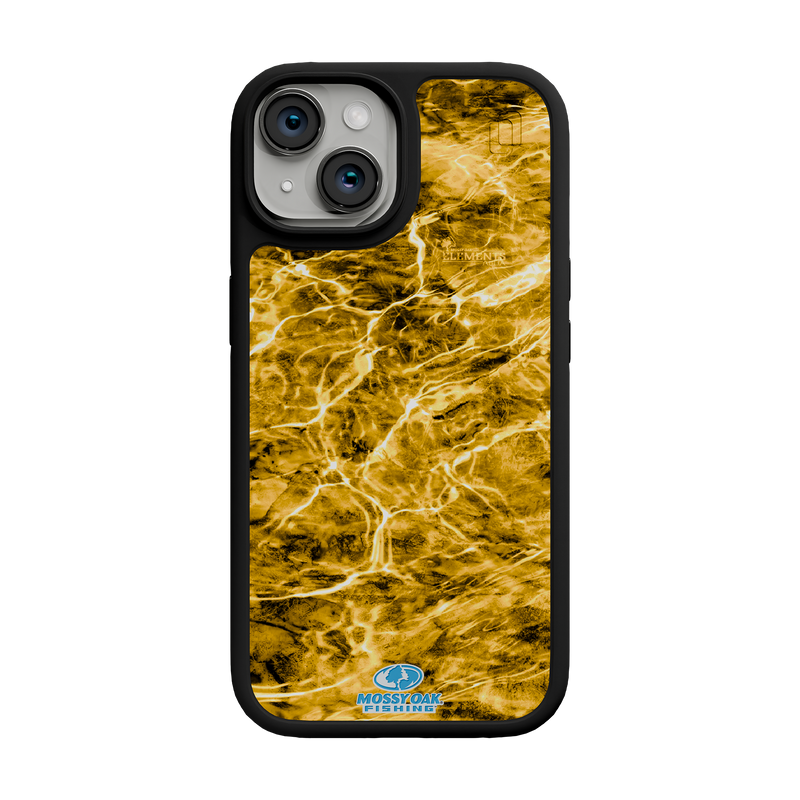 Shock-Absorbent MagSafe® Case for Apple iPhone 15 | Mossy Oak Agua Yellowfin Camo Onyx Black
