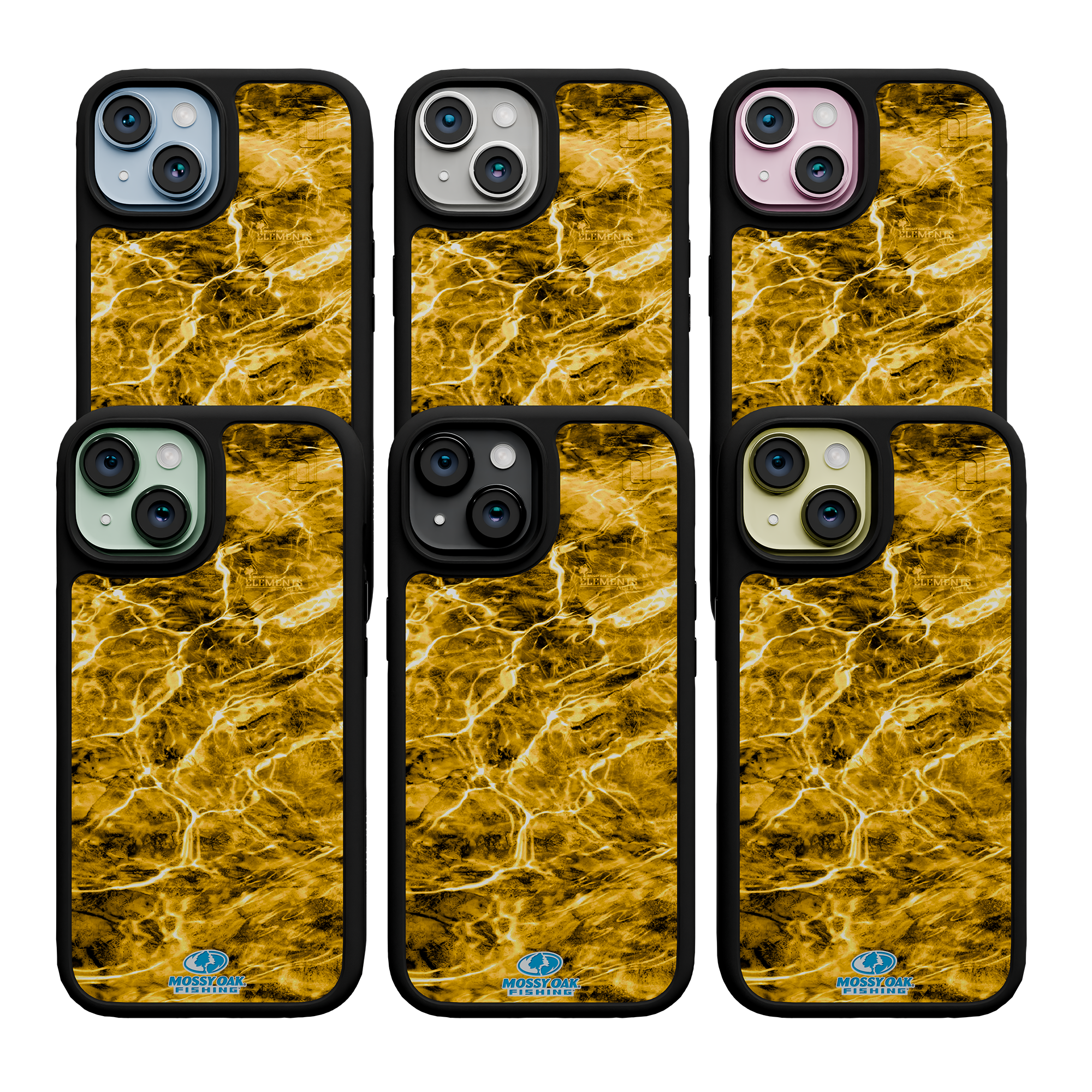 Shock-Absorbent MagSafe® Case for Apple iPhone 15 | Mossy Oak Agua Yellowfin Camo Onyx Black