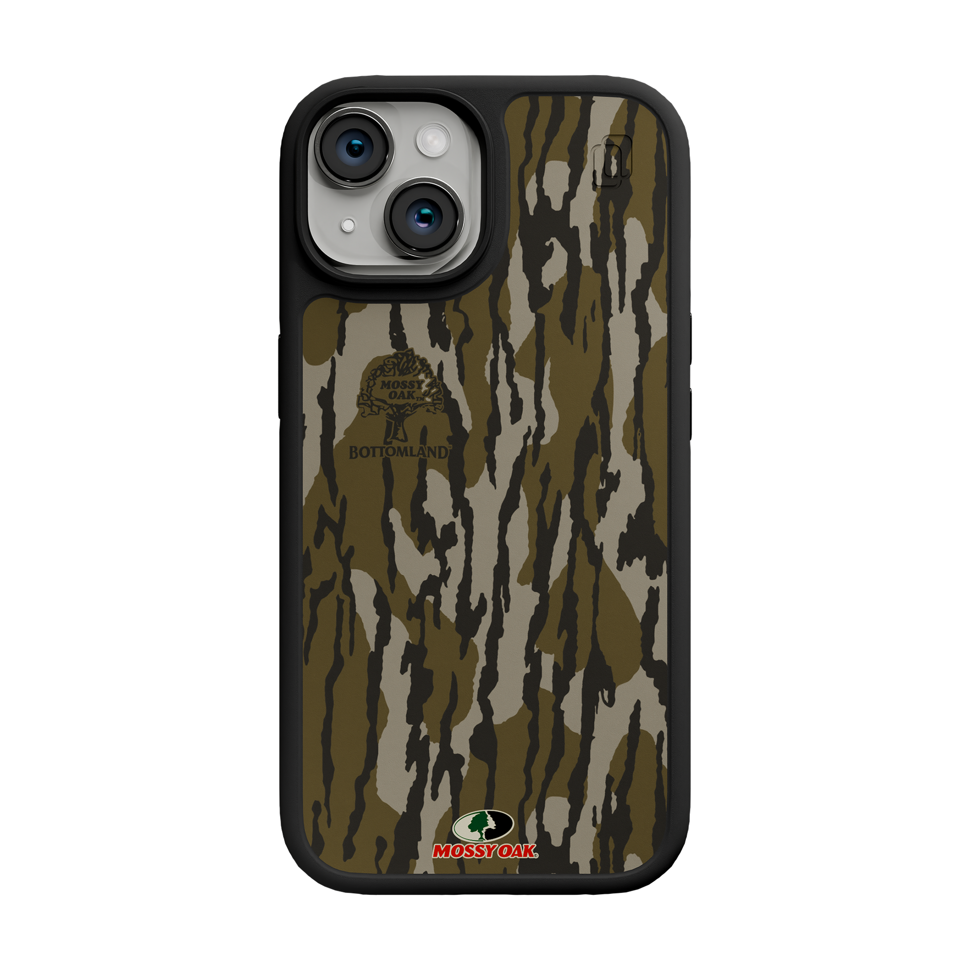 Shock-Absorbent MagSafe® Case for Apple iPhone 15 | Mossy Oak Bottomland Camo Onyx Black