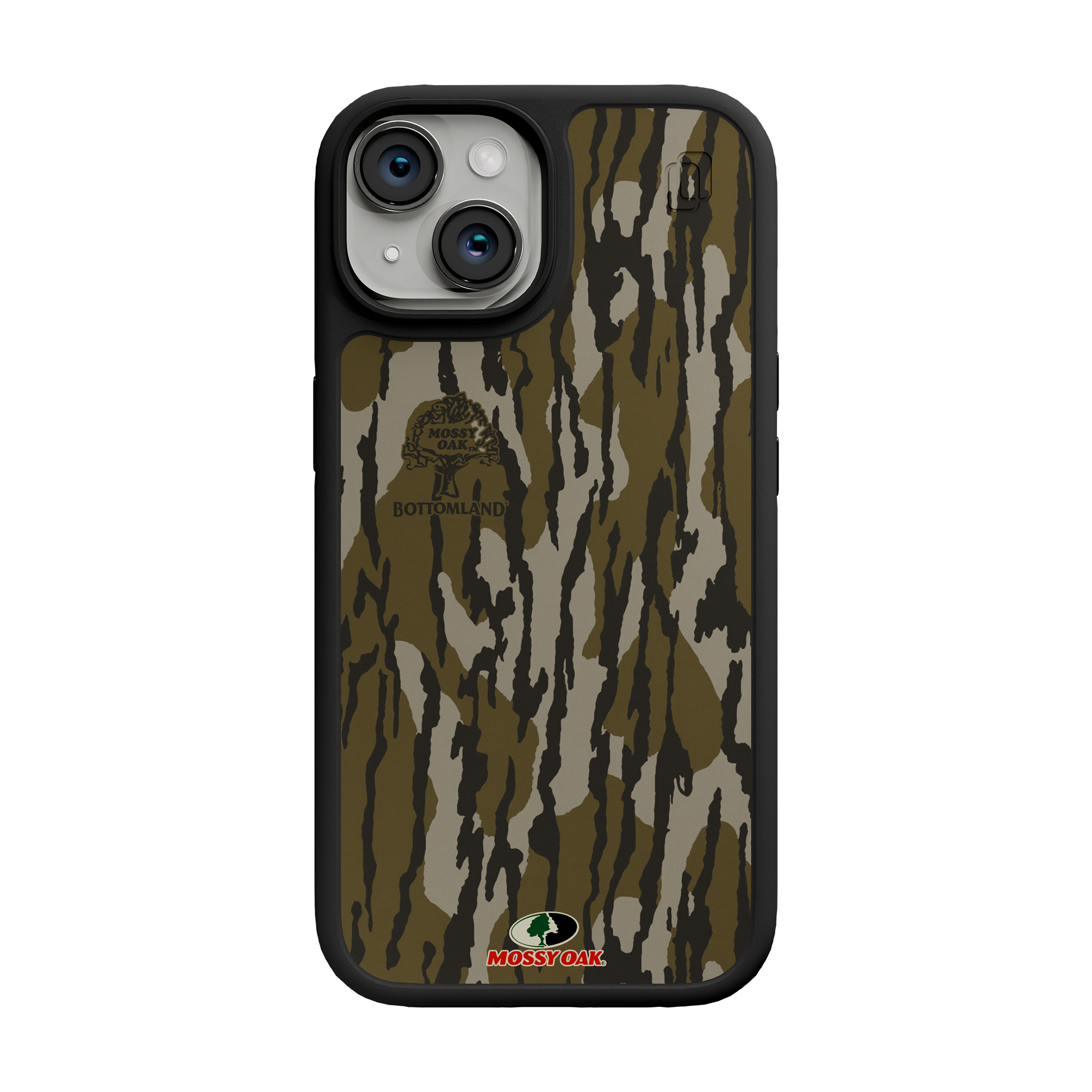 Shock-Absorbent MagSafe® Case for Apple iPhone 15 | Mossy Oak Bottomland Camo Onyx Black
