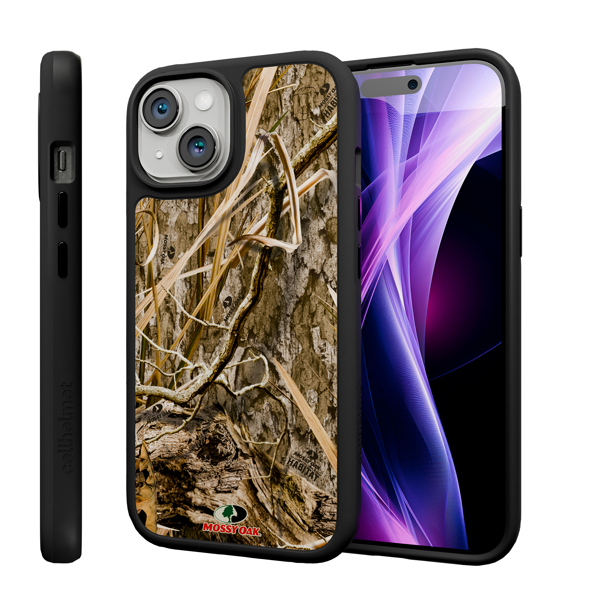 Shock-Absorbent MagSafe® Case for Apple iPhone 15 | Mossy Oak Shadow Grass Camo Onyx Black