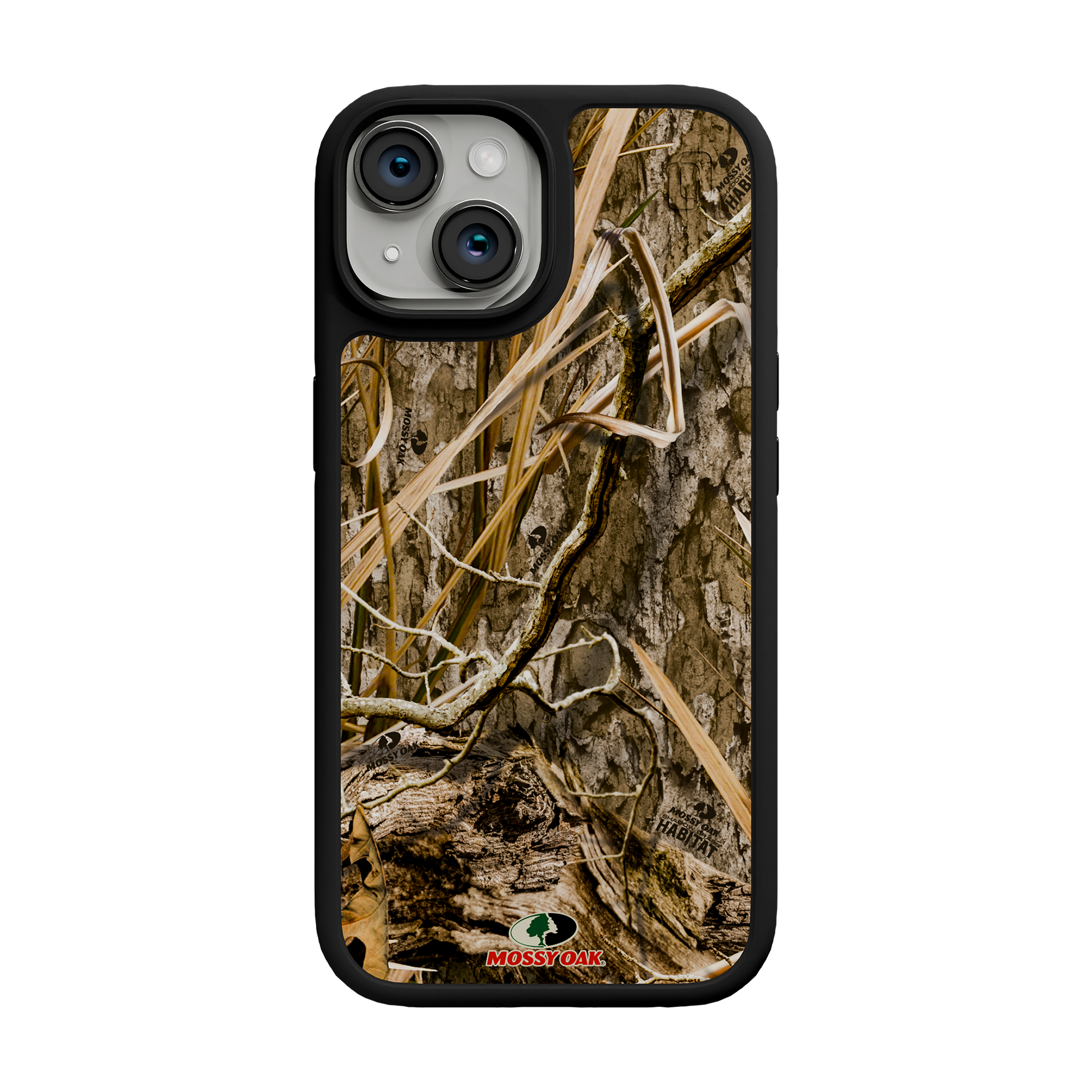 Shock-Absorbent MagSafe® Case for Apple iPhone 15 | Mossy Oak Shadow Grass Camo Onyx Black