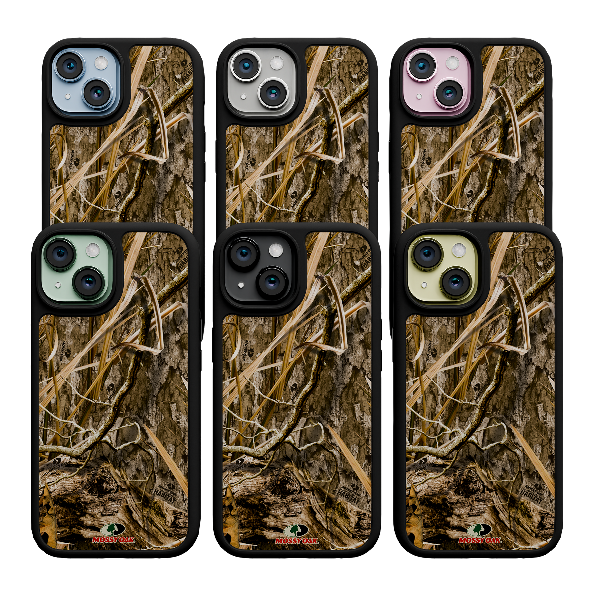 Shock-Absorbent MagSafe® Case for Apple iPhone 15 | Mossy Oak Shadow Grass Camo Onyx Black