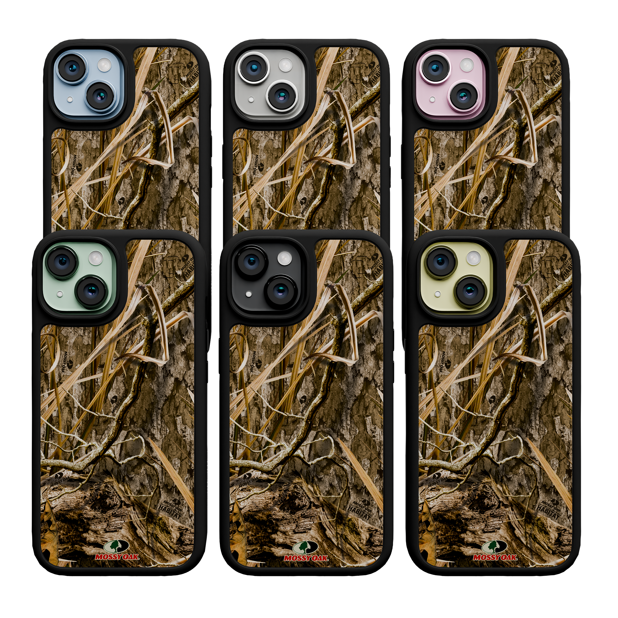 Shock-Absorbent MagSafe® Case for Apple iPhone 15 | Mossy Oak Shadow Grass Camo Onyx Black