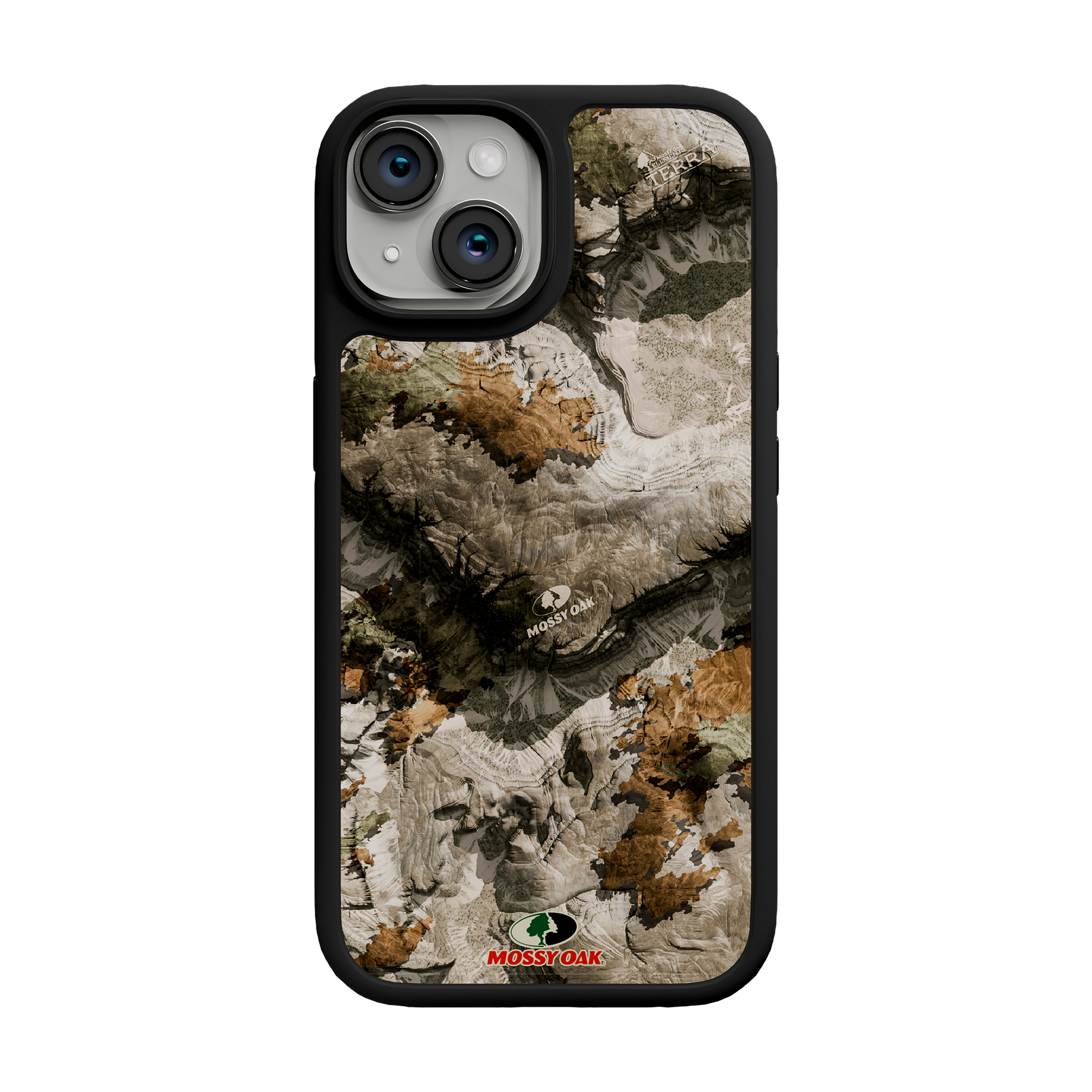 Shock-Absorbent MagSafe® Case for Apple iPhone 15 | Mossy Oak Terra Gila Camo Onyx Black