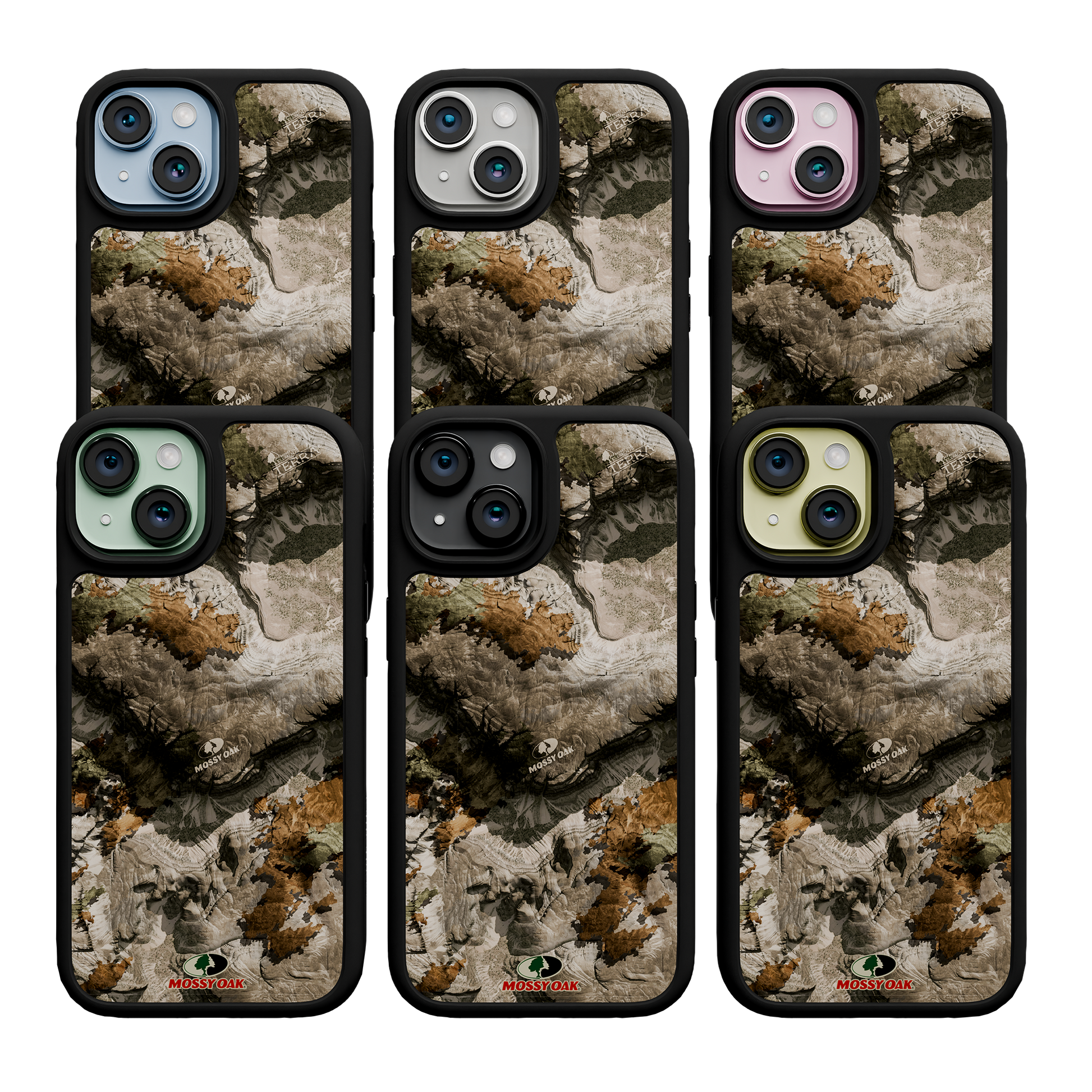 Shock-Absorbent MagSafe® Case for Apple iPhone 15 | Mossy Oak Terra Gila Camo Onyx Black